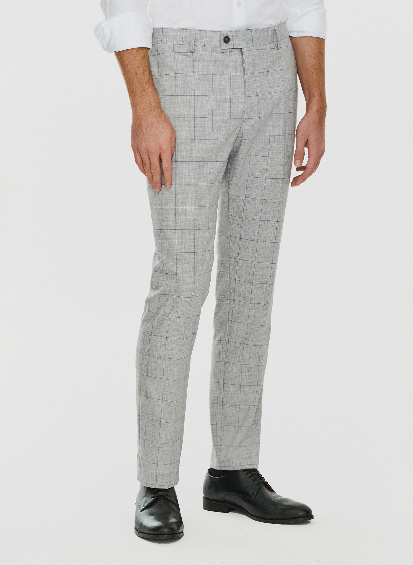 PAKO LORENTE – Szare garniturowe spodnie męskie w kratę