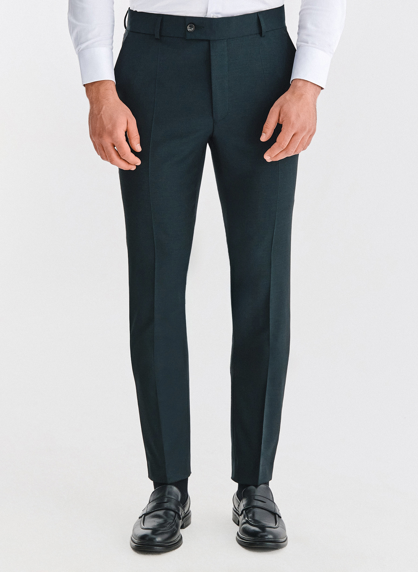 PAKO LORENTE - Wełniane zielone spodnie garniturowe