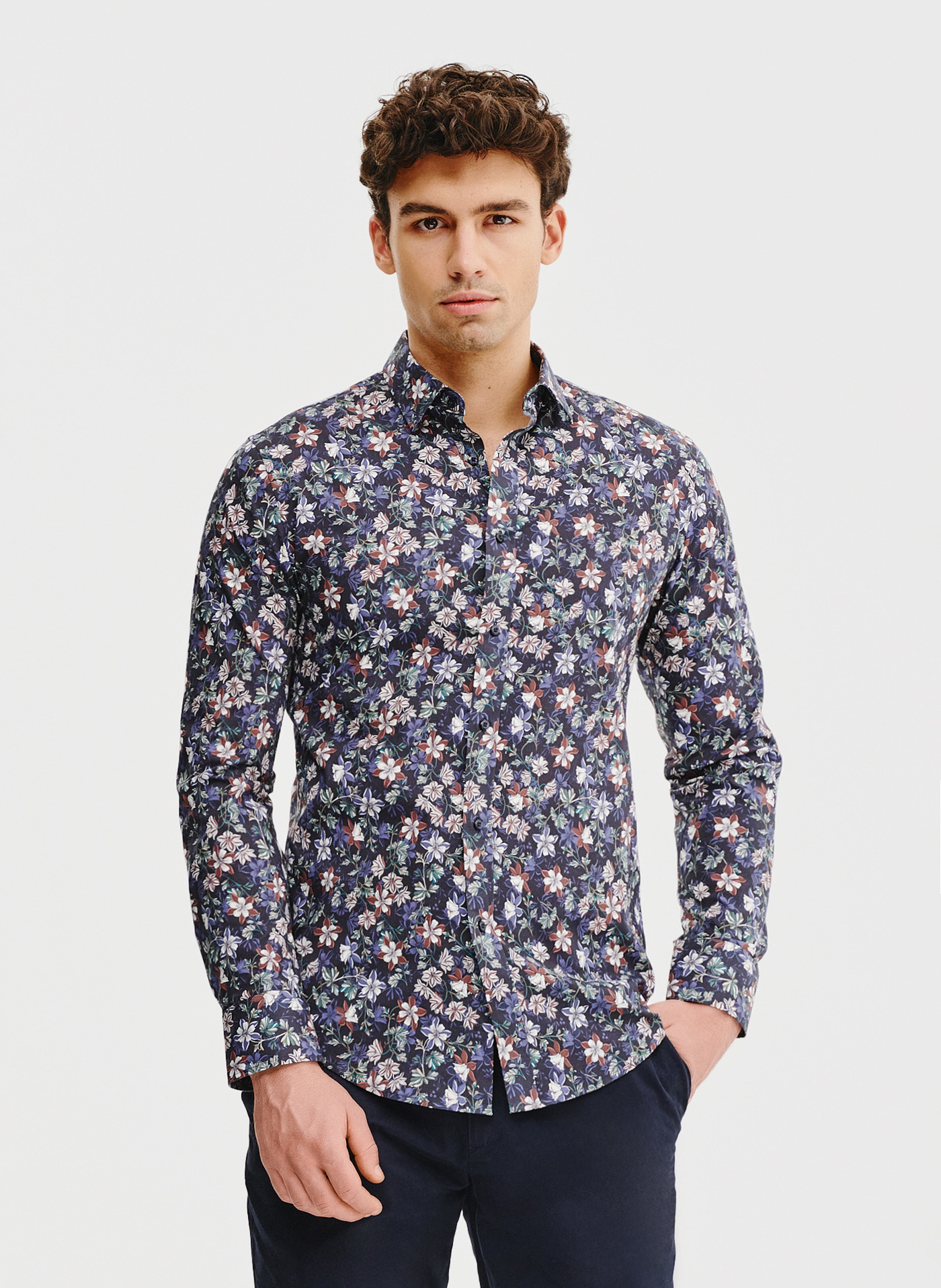 PAKO LORENTE – Granatowa koszula męska w kwiaty
