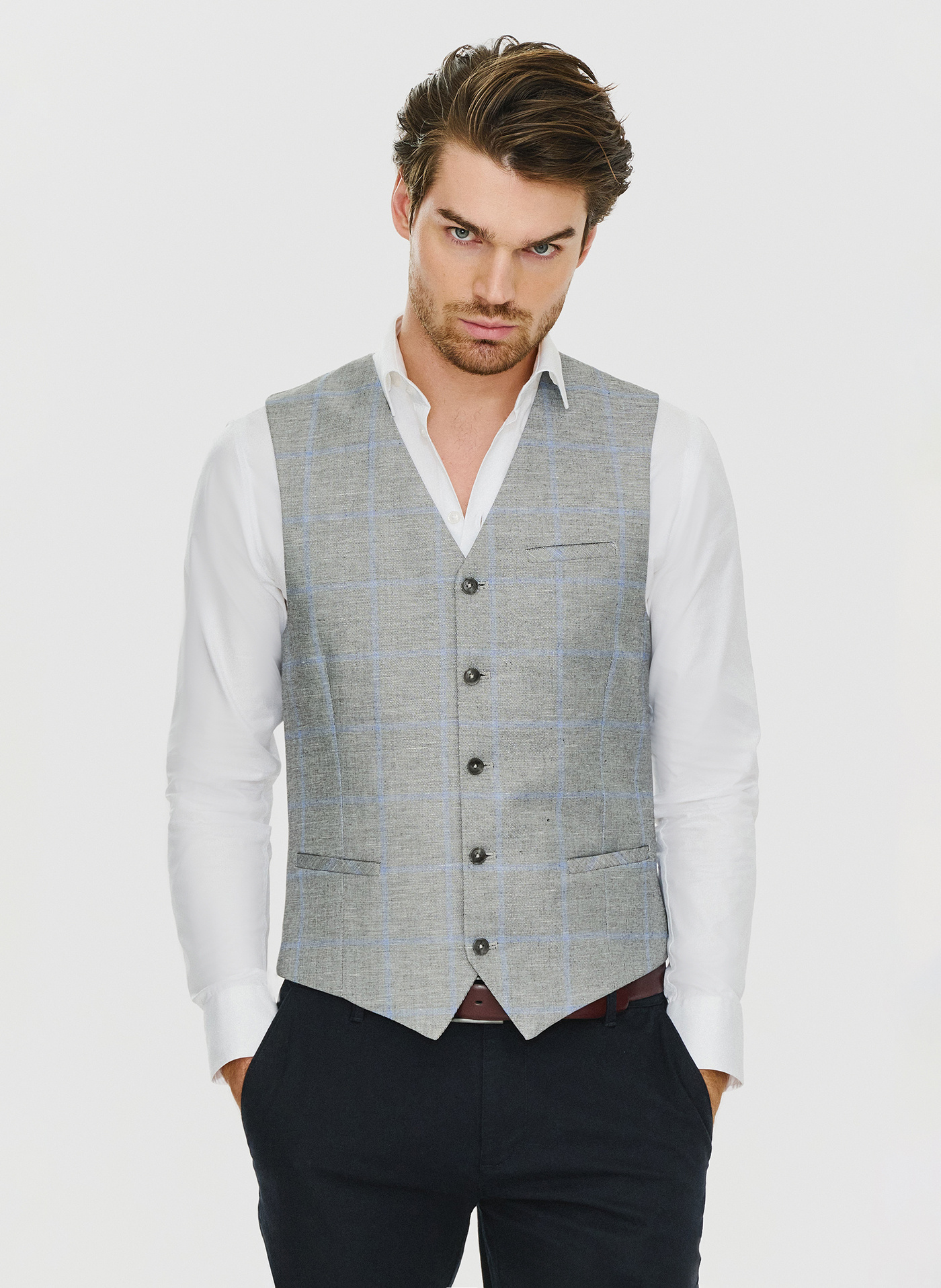 PAKO LORENTE – Męska szara kamizelka w kratę