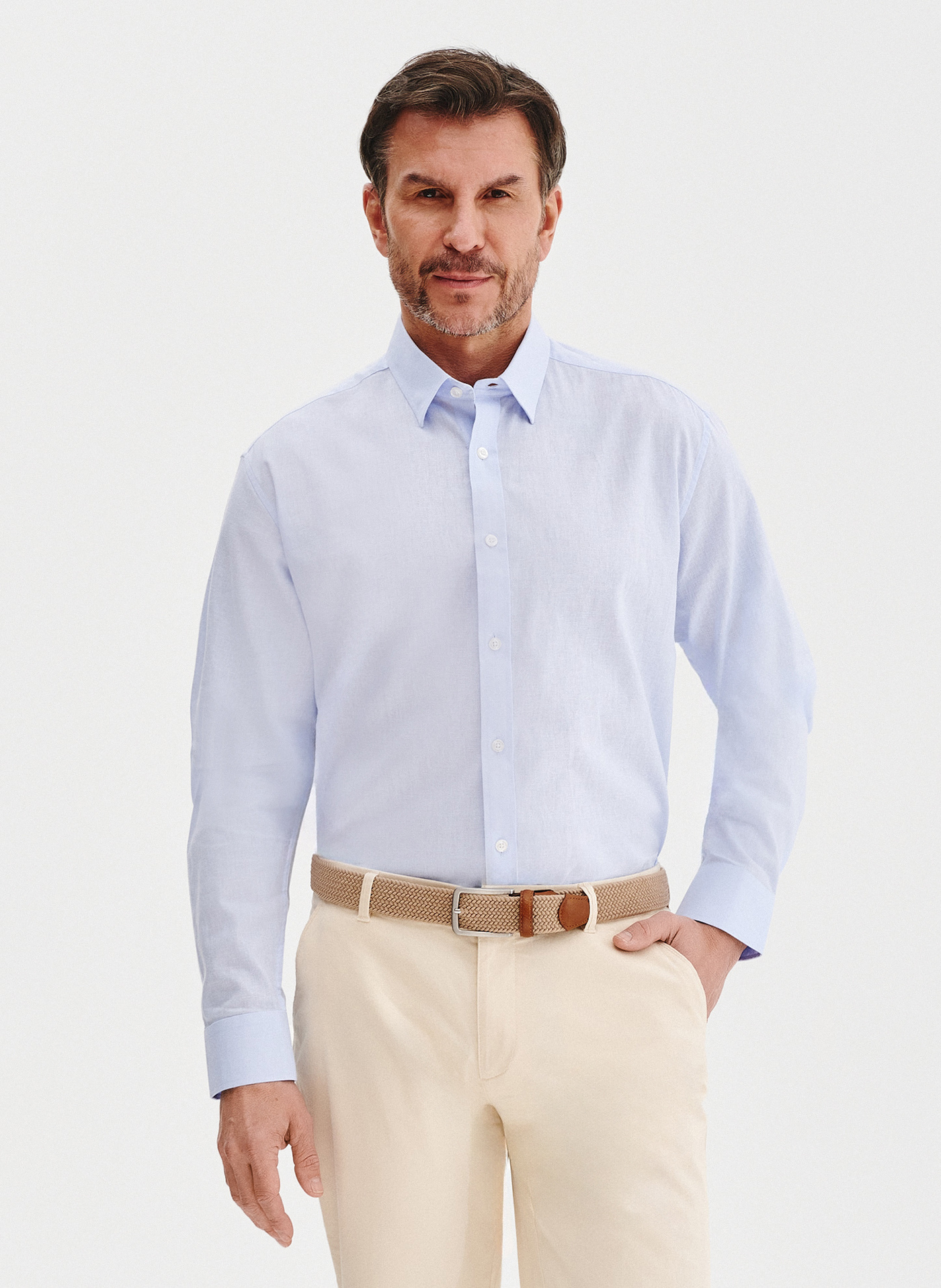 PAKO LORENTE - Niebieska koszula męska z lnem