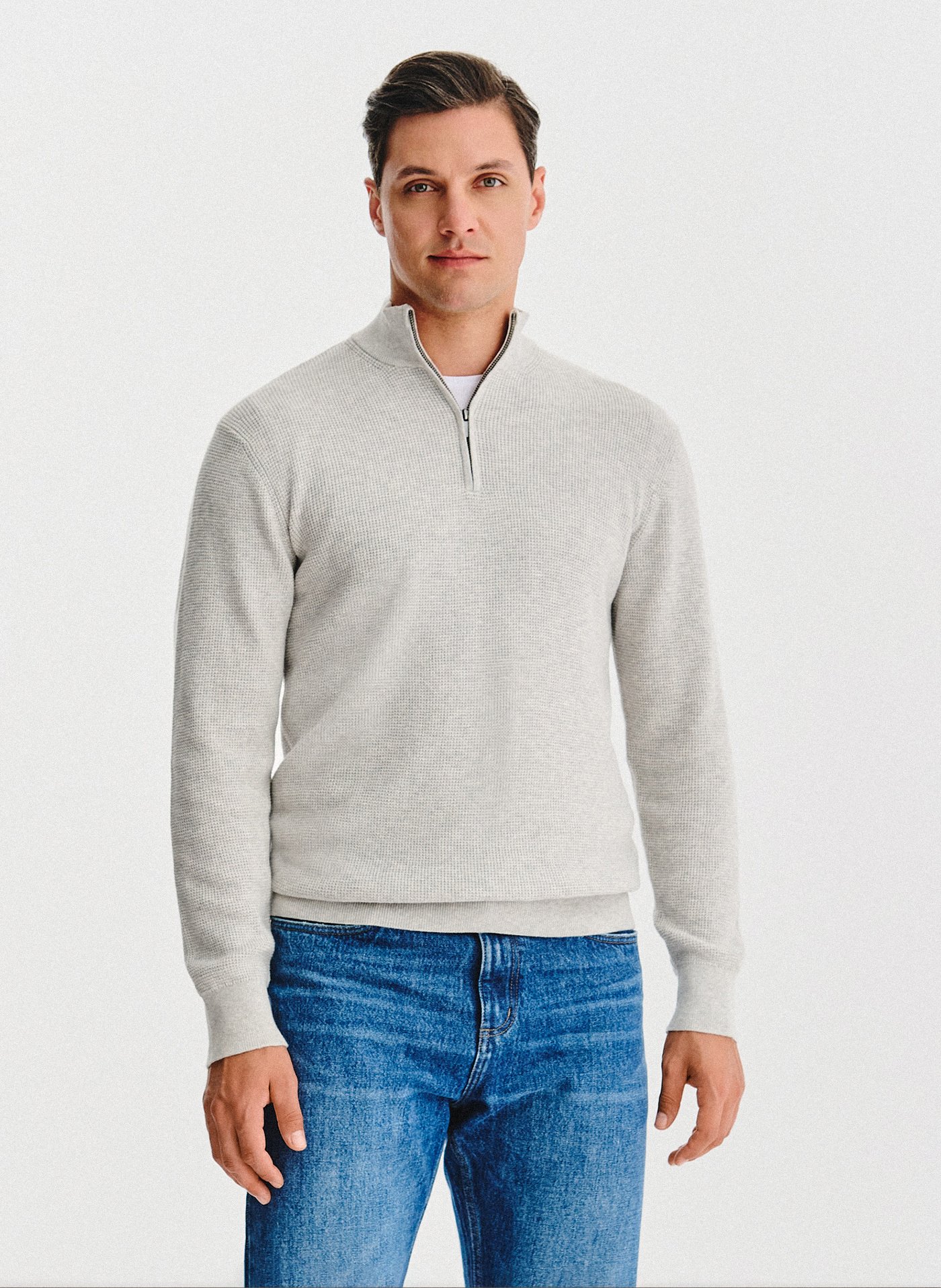 PAKO LORENTE- Szary sweter z rozpinaną stójką