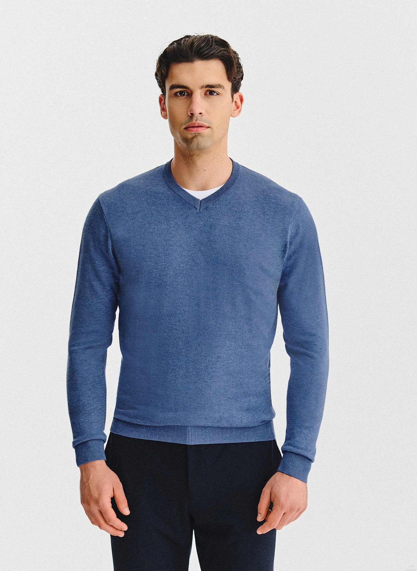 PAKO LORENTE – Niebieski sweter męski v-neck