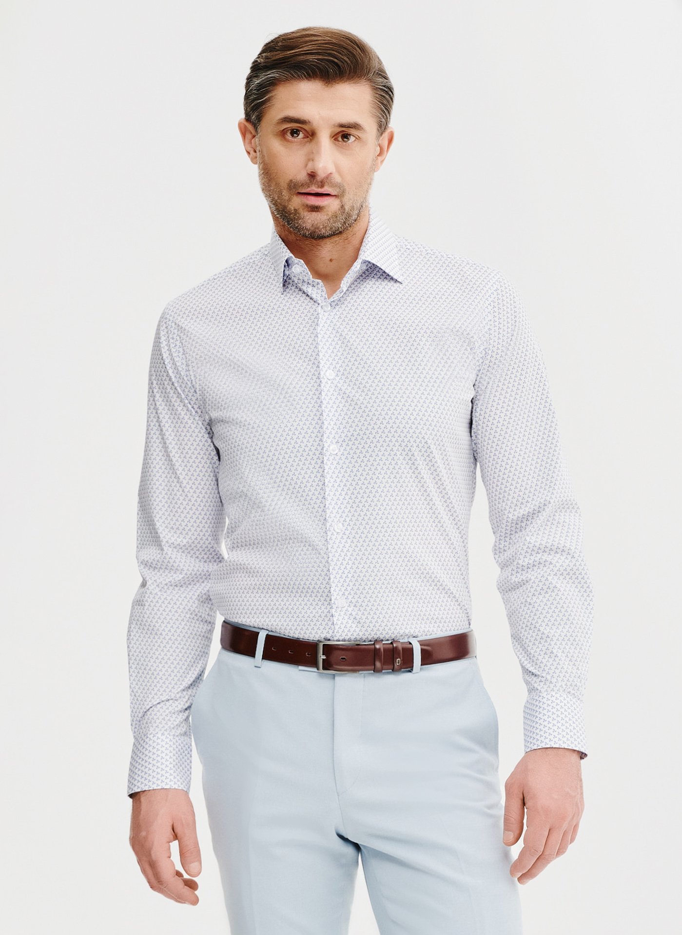 PAKO LORENTE – Biała koszula męska w wiatraczki