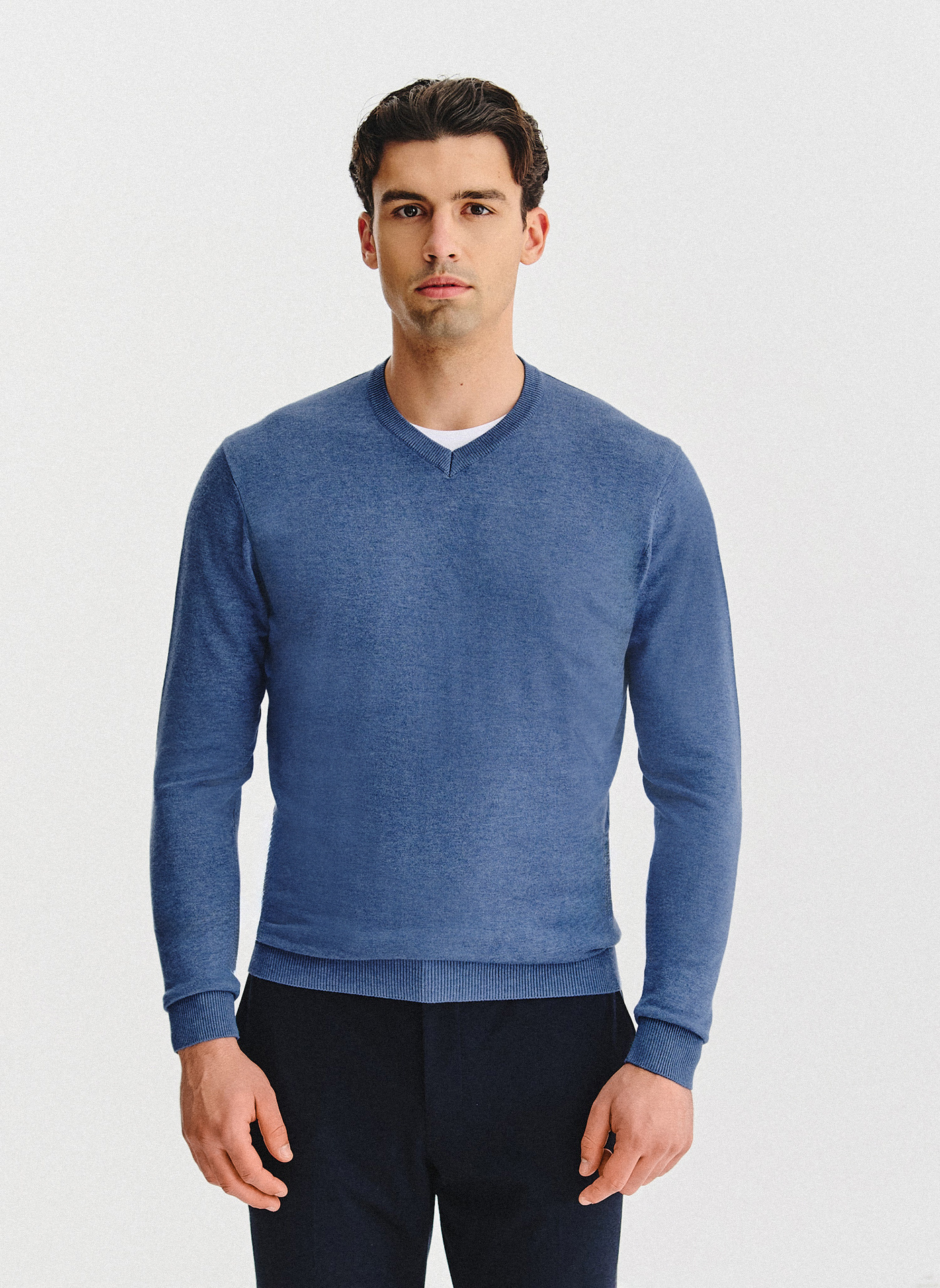 PAKO LORENTE – Niebieski sweter męski v-neck