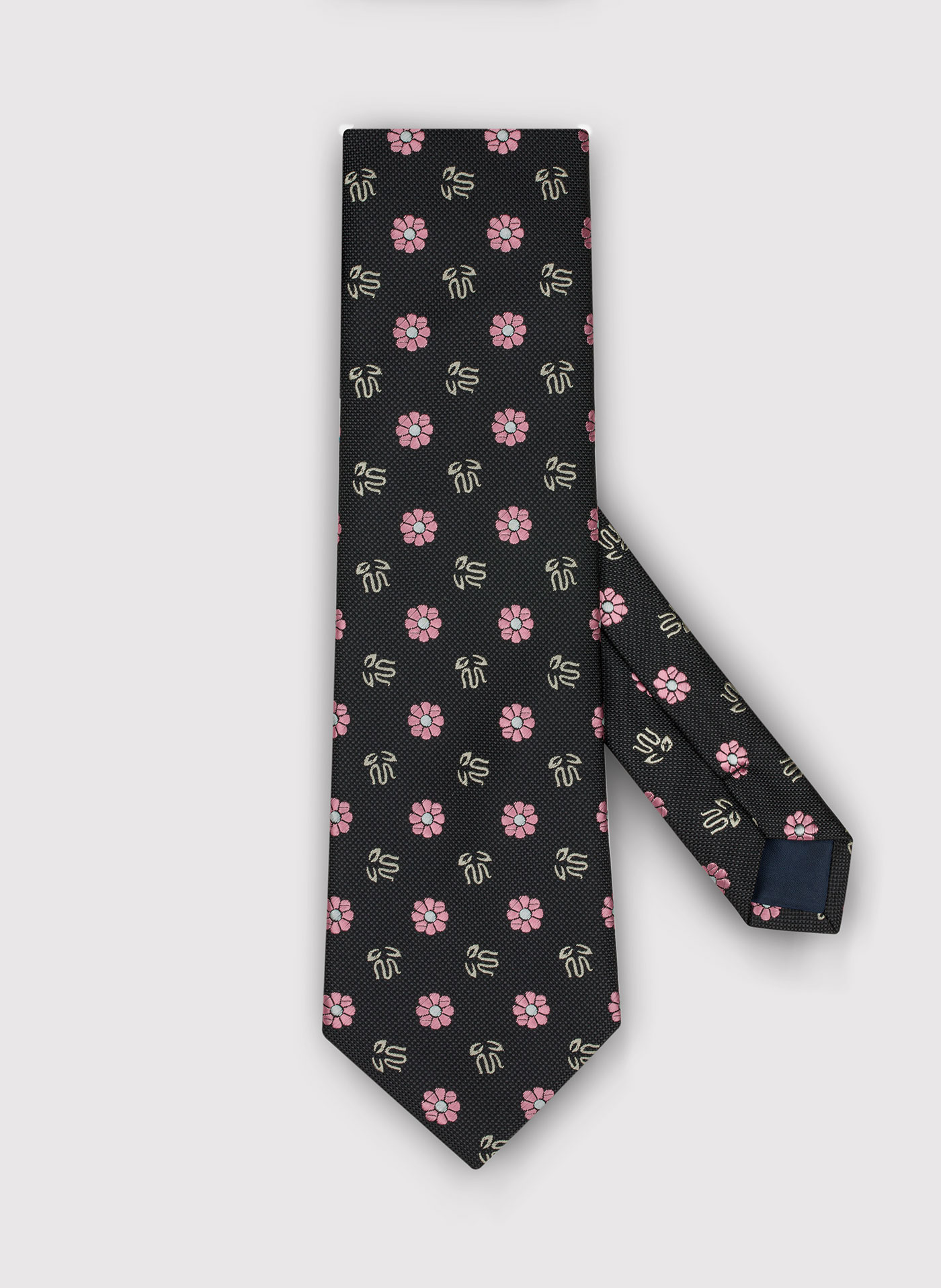 PAKO LORENTE – Czarny krawat męski w kwiecisty wzór