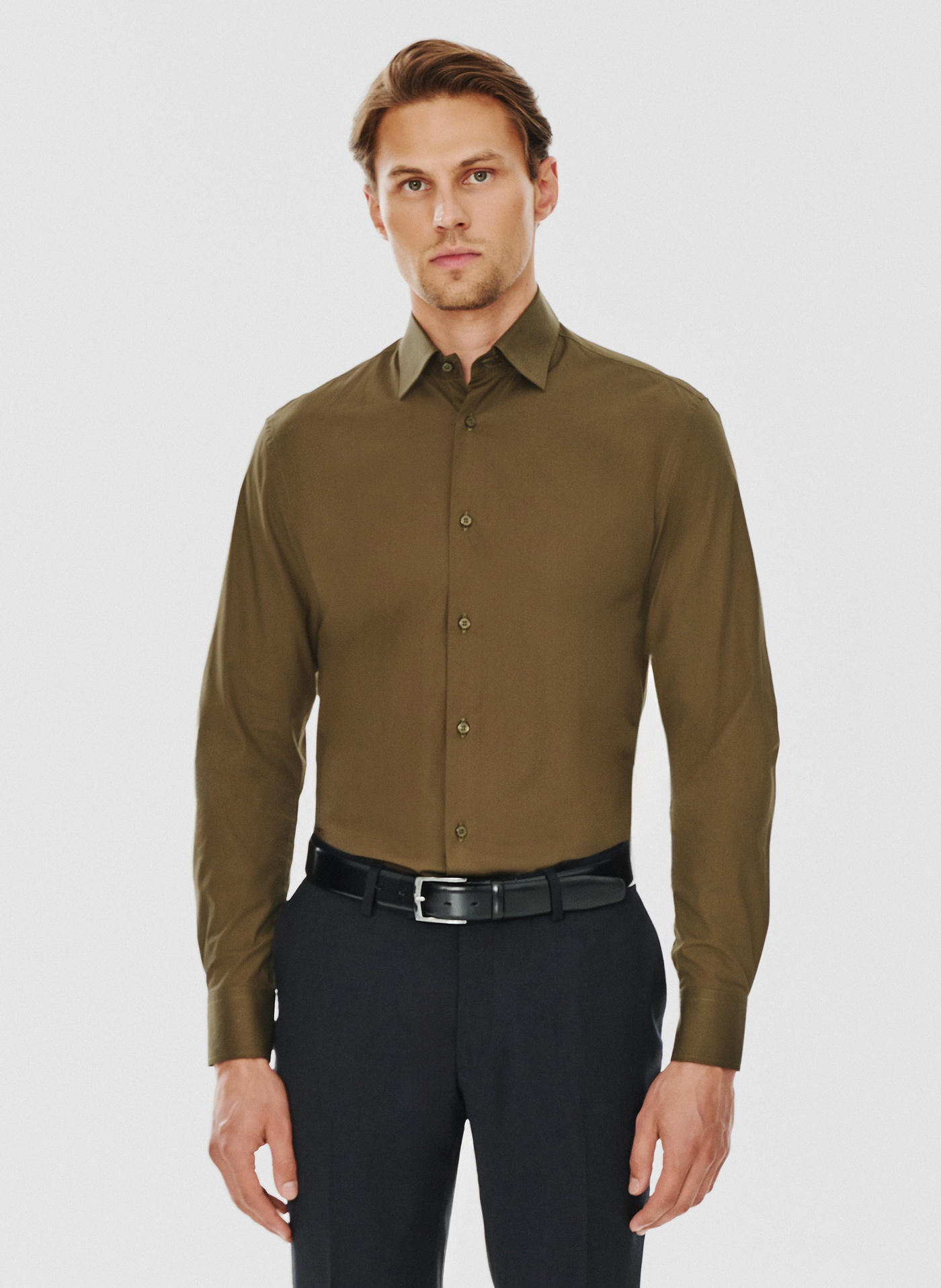 PAKO LORENTE – Oliwkowa koszula męska długi rękaw