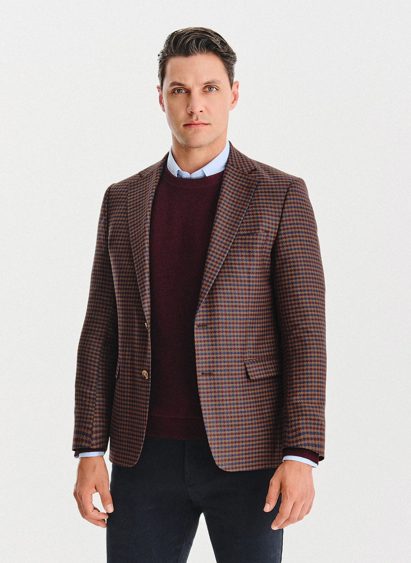 PAKO LORENTE – Brązowa marynarka w drobną kratę