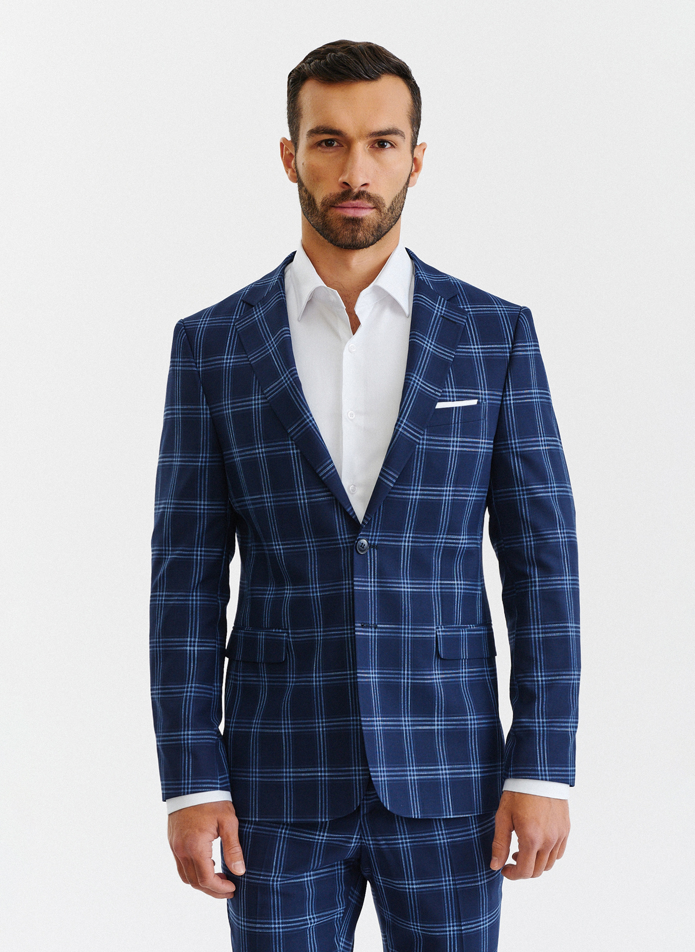 PAKO LORENTE – Granatowa marynarka garniturowa w niebieską kratę