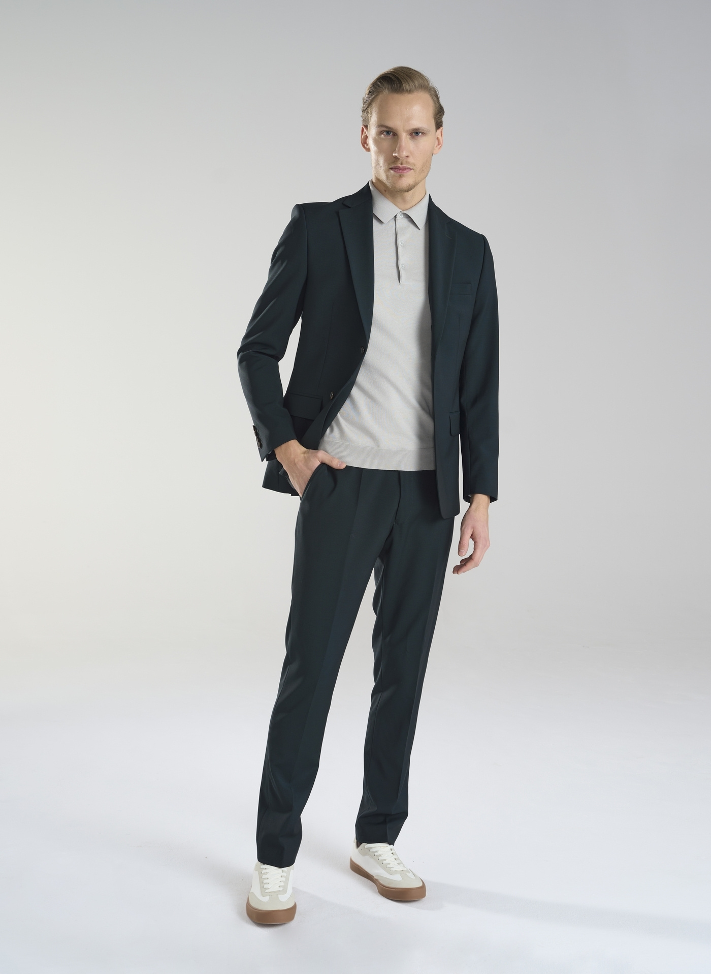 PAKO LORENTE – Wełniane zielone spodnie garniturowe