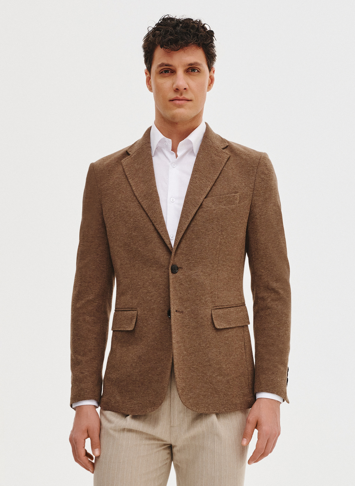 PAKO LORENTE - Brązowa marynarka z dzianiny