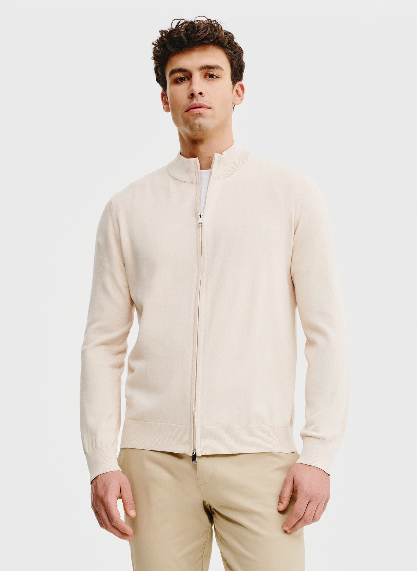 PAKO LORENTE – Sweter męski rozpinany w kolorze beżowym