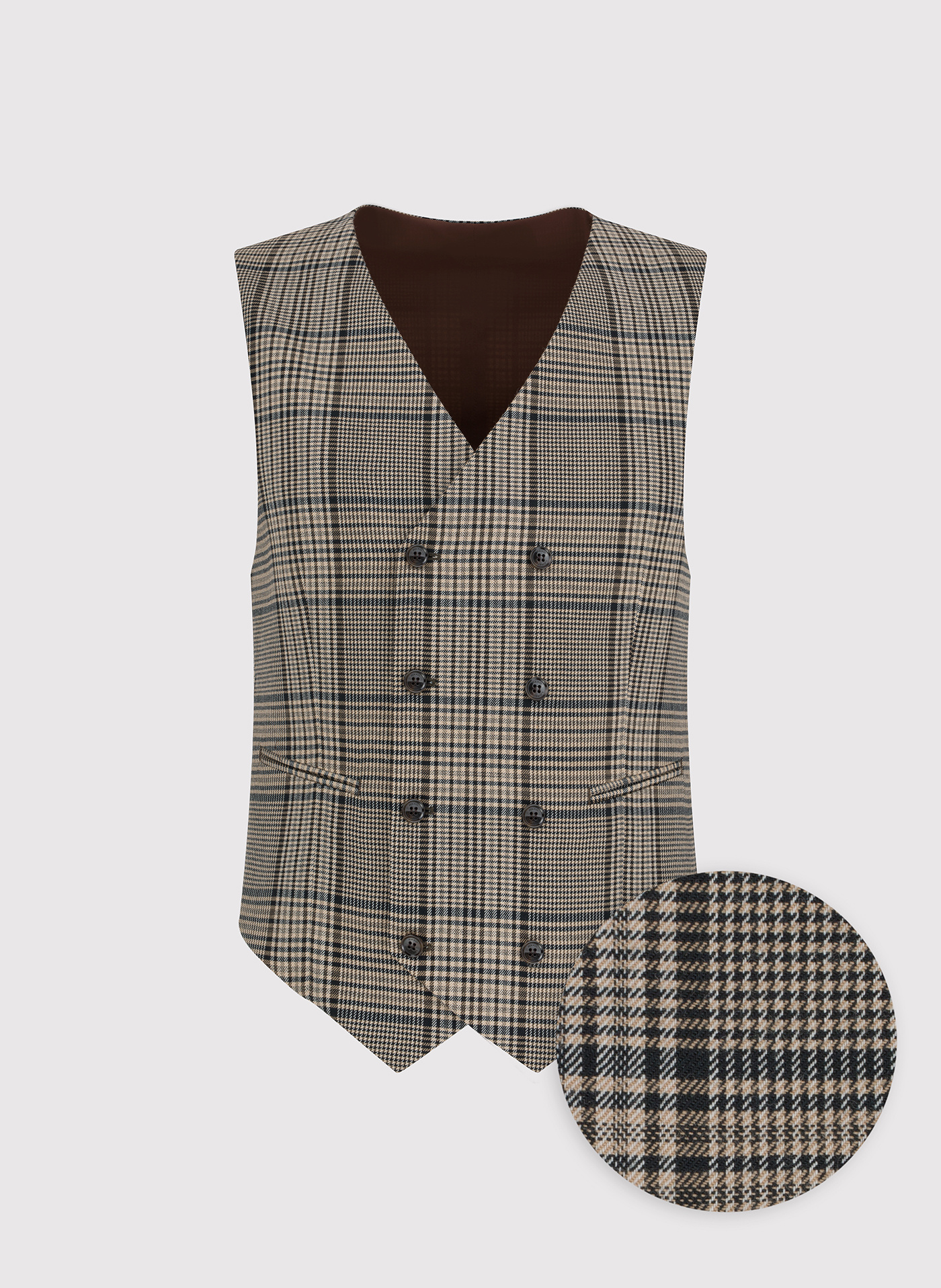 PAKO LORENTE – Brązowa dwurzędowa kamizelka męska w kratę