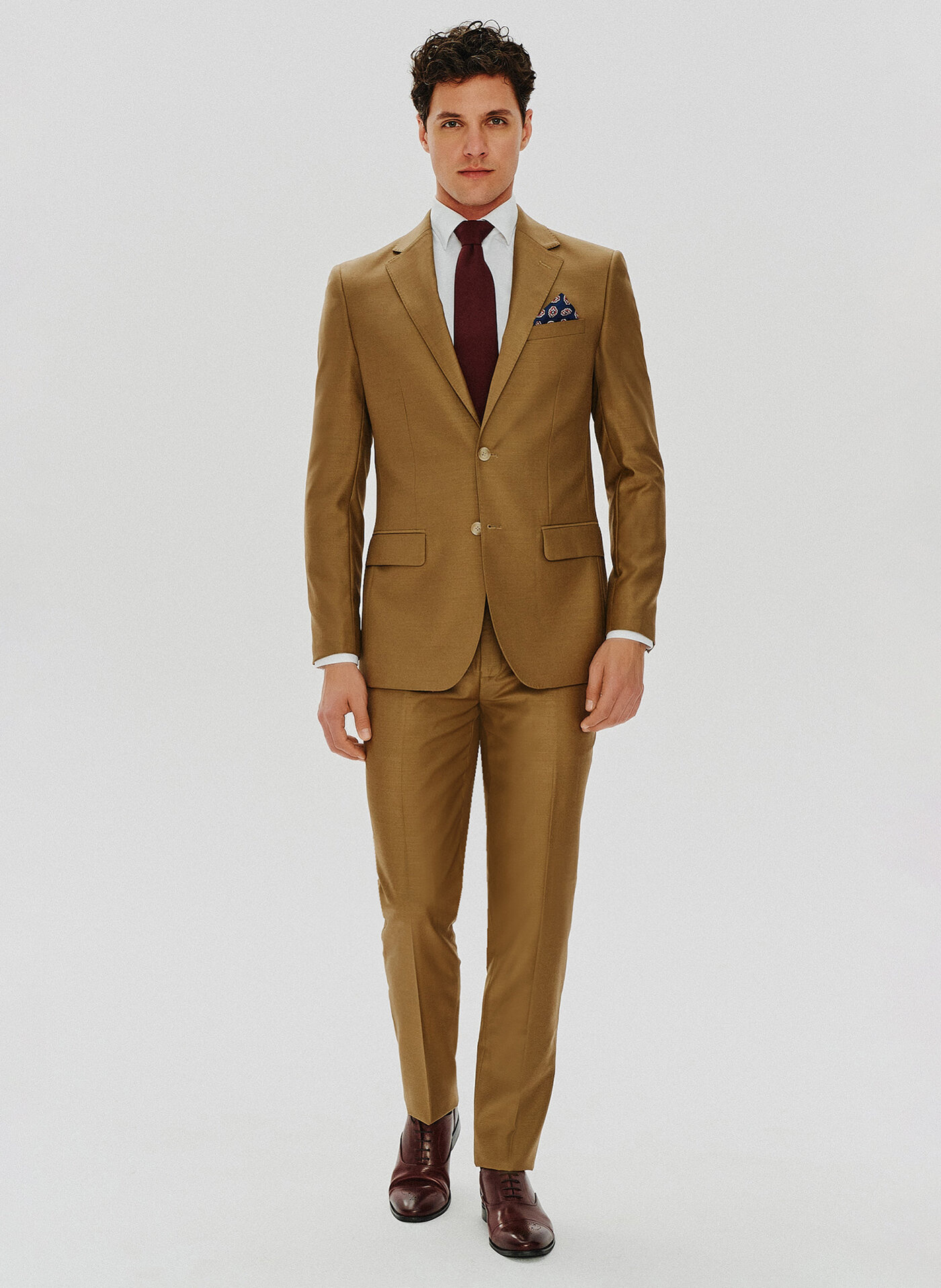 PAKO LORENTE – Jasnobrązowe garniturowe spodnie męskie z wełną