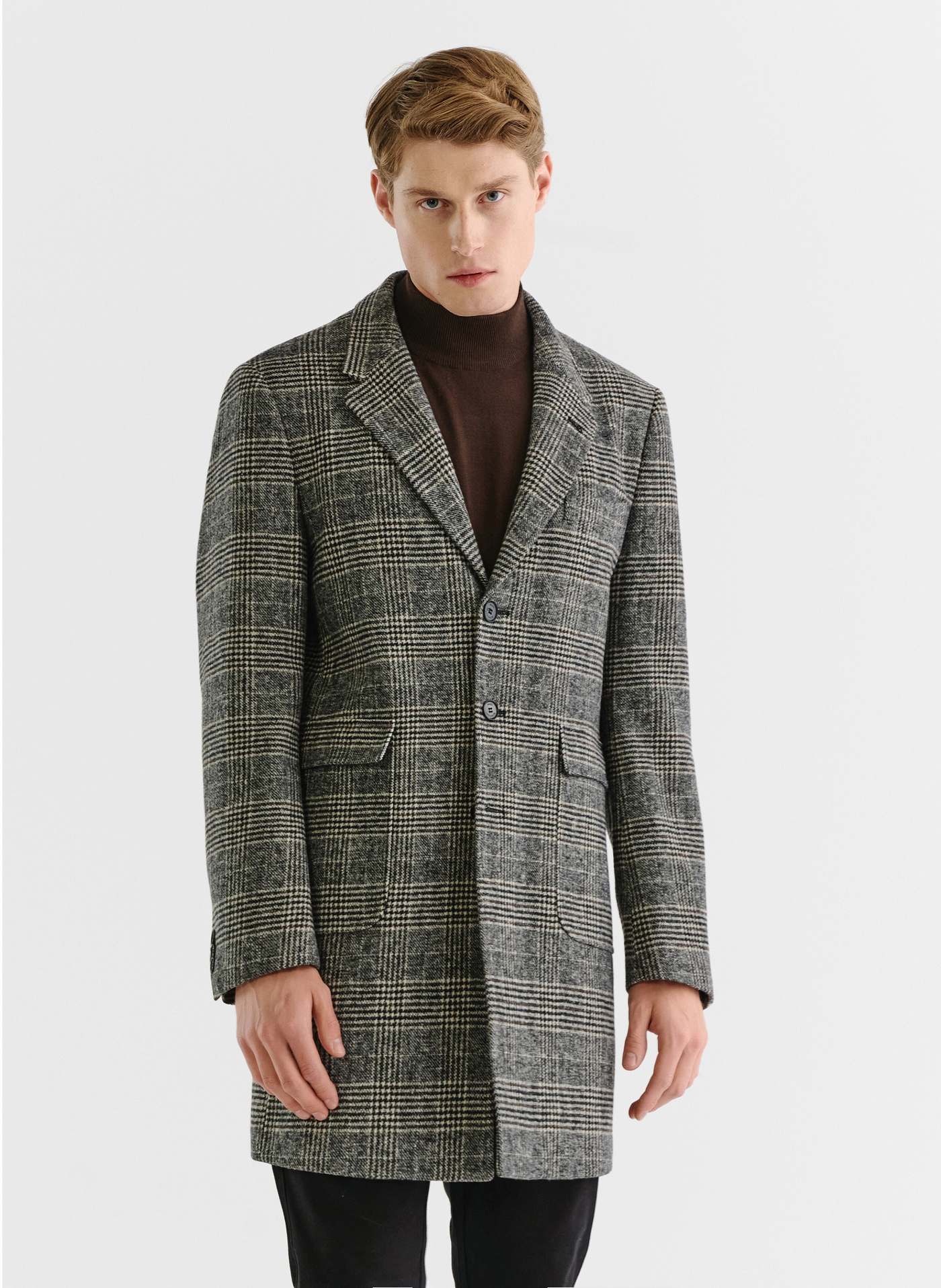 PAKO LORENTE – Brązowy płaszcz męski w kratę