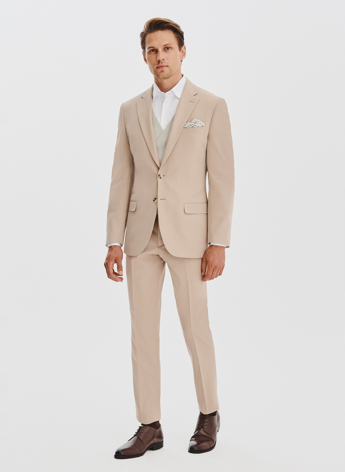 PAKO LORENTE - Gładki beżowy garnitur męski