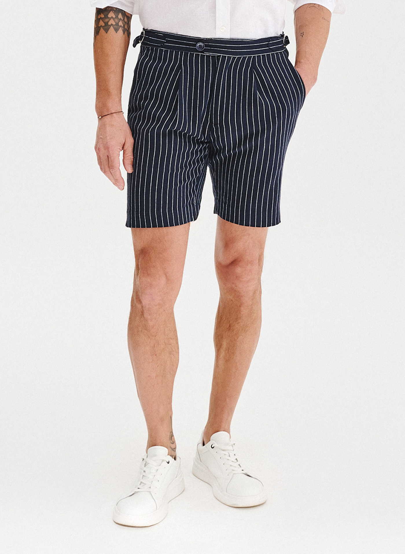 PAKO LORENTE - Szorty męskie w prążek z lnem