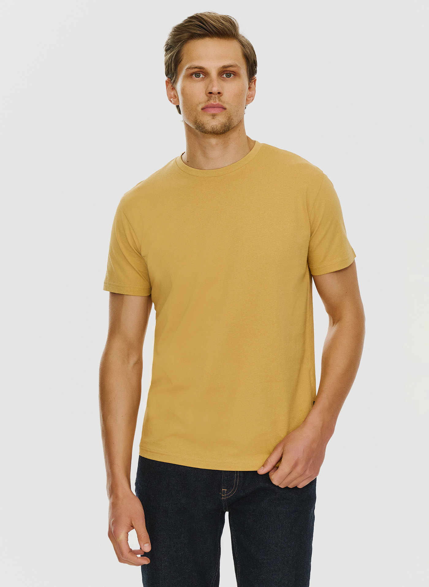 PAKO LORENTE – Bawełniany żółty t-shirt z okrągłym dekoltem