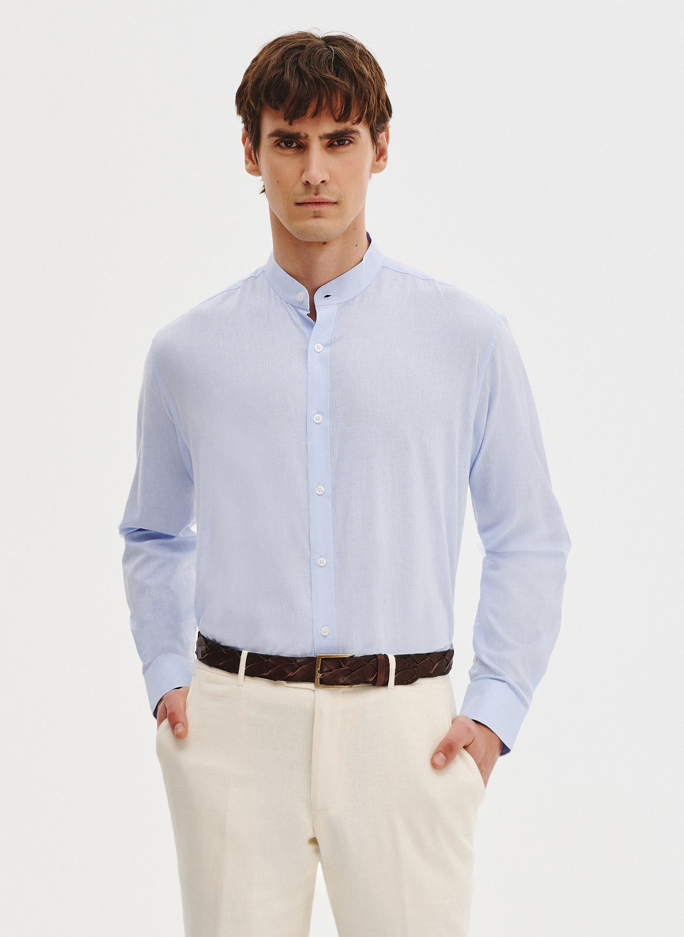 PAKO LORENTE - Niebieska koszula męska z lnu i bawełny