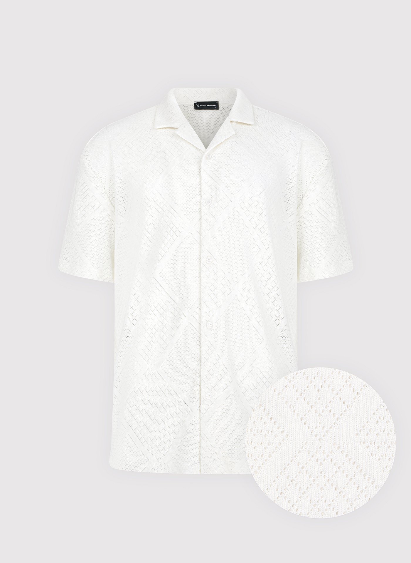 PAKO LORENTE - Ażurowa koszula męska z krótkim rękawem biała