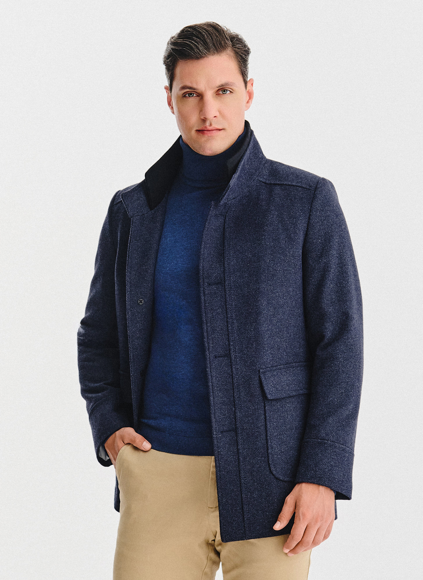 PAKO LORENTE – Granatowy płaszcz męski