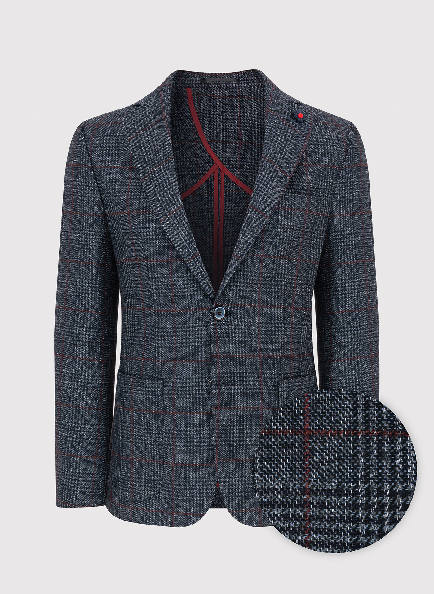 PAKO LORENTE – Granatowa marynarka casualowa w bordową kratę