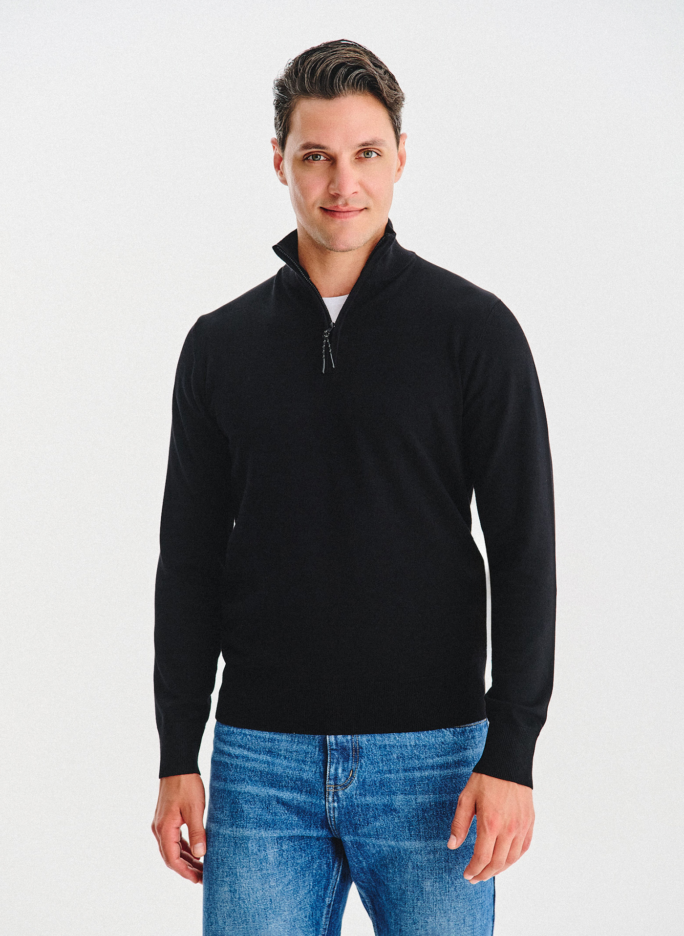 PAKO LORENTE – Czarny sweter z rozpinaną stójką