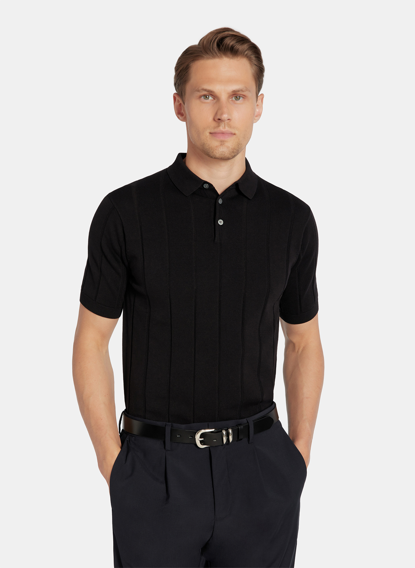 PAKO LORENTE - Czarne polo swetrowe w prążek