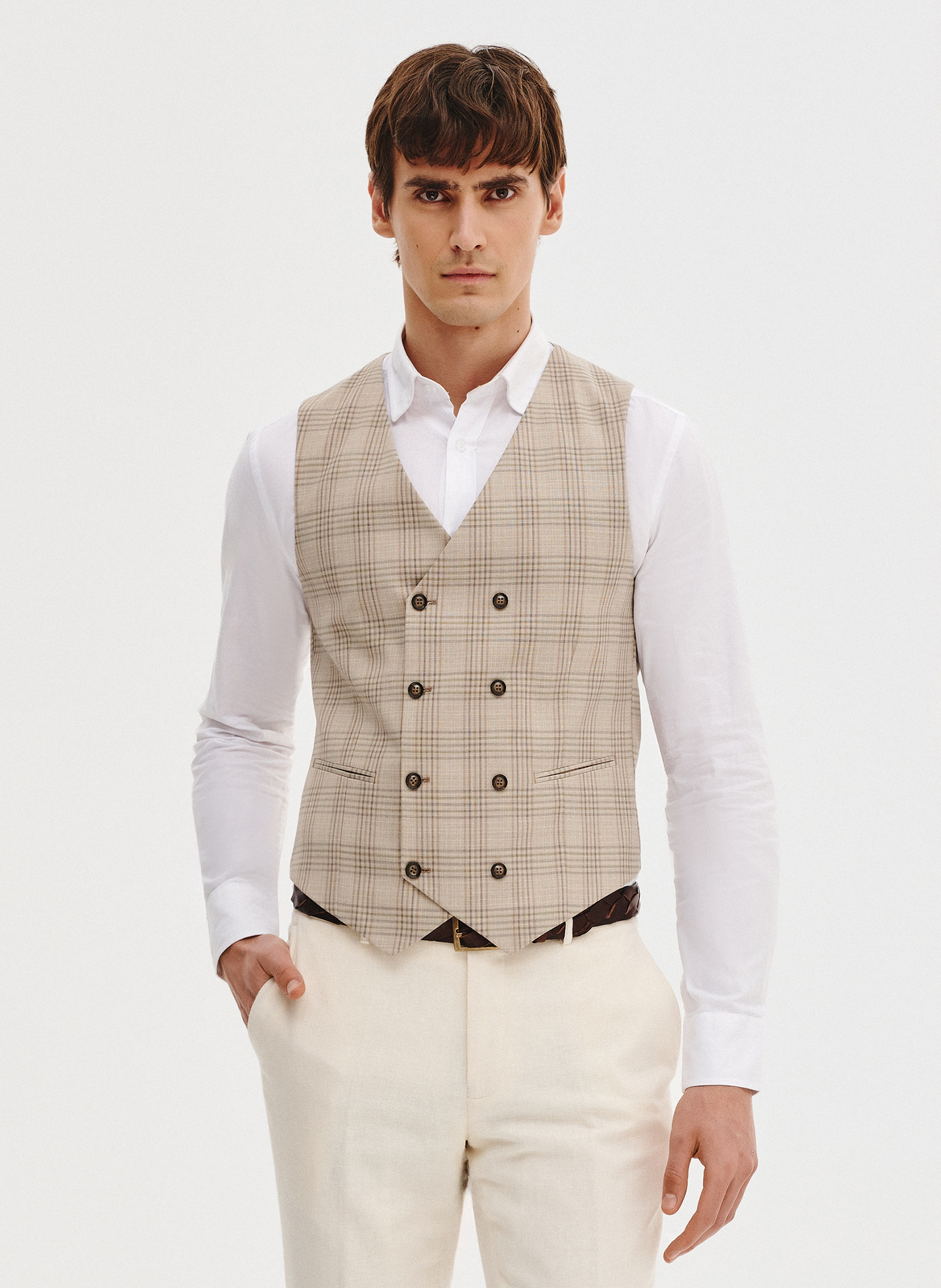 PAKO LORENTE - Dwurzędowa kamizelka męska w mocną kratę