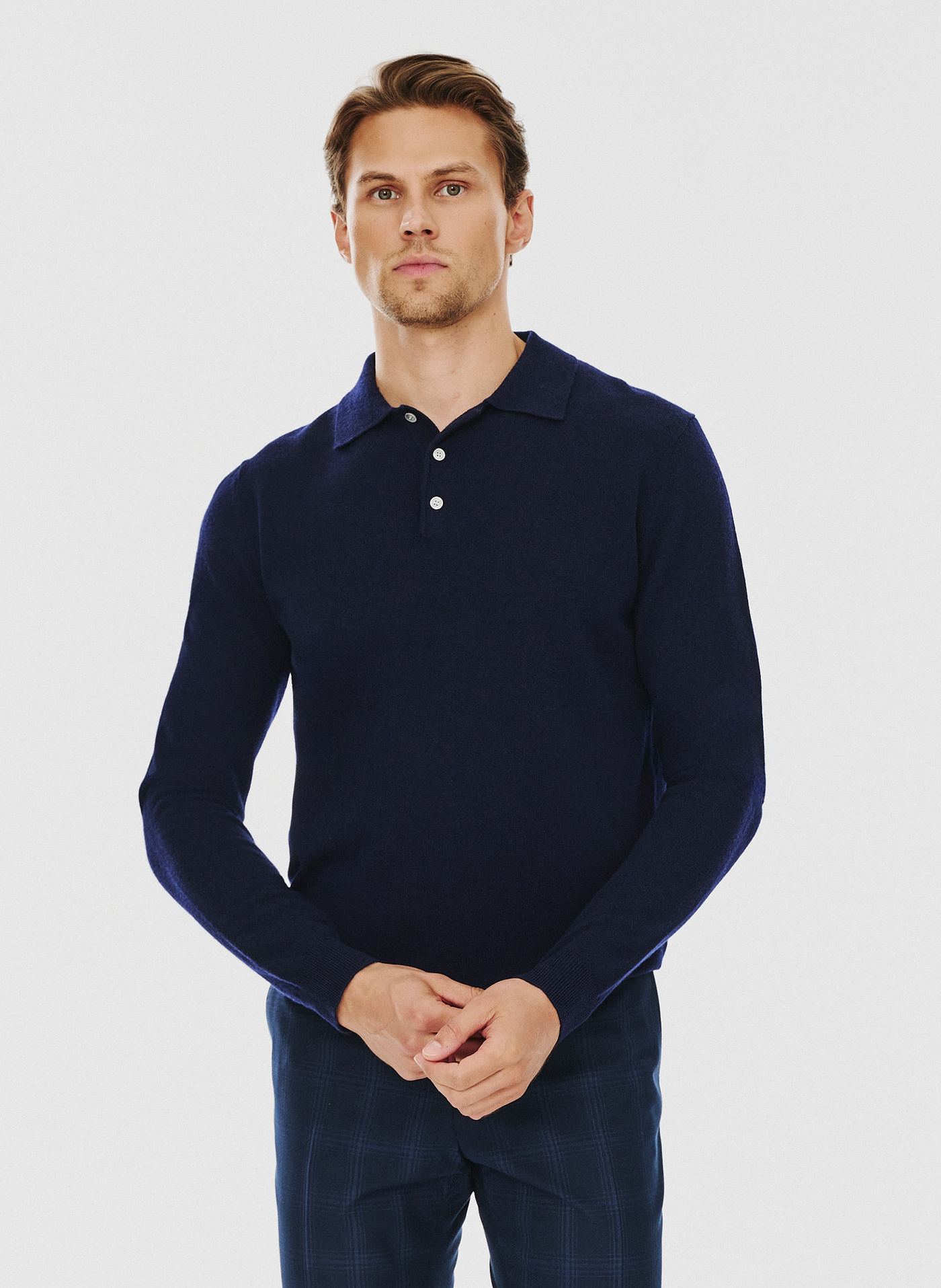 PAKO LORENTE – Męski granatowy sweter z kołnierzykiem polo