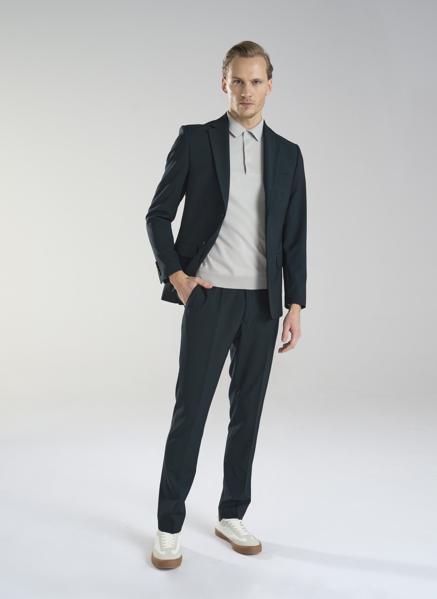 PAKO LORENTE – Wełniane zielone spodnie garniturowe