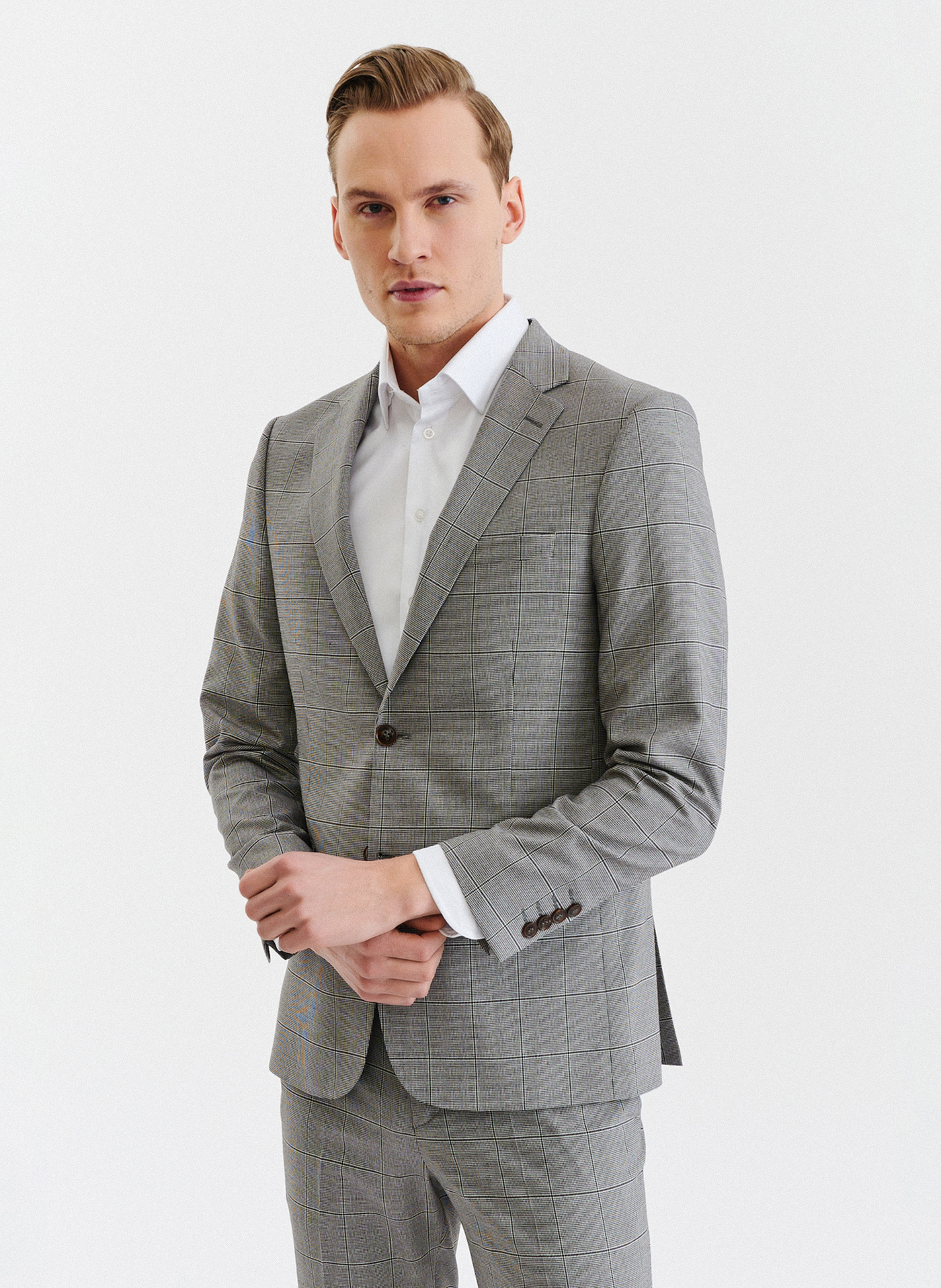 PAKO LORENTE – Męska marynarka garniturowa w kratę w brązowych tonach