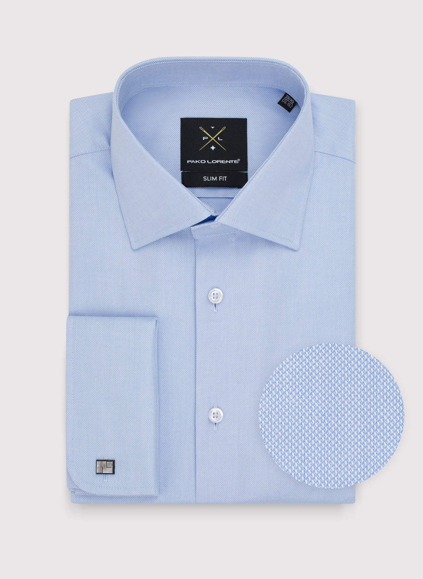 PAKO LORENTE – Niebieska bawełniana koszula męska na spinki