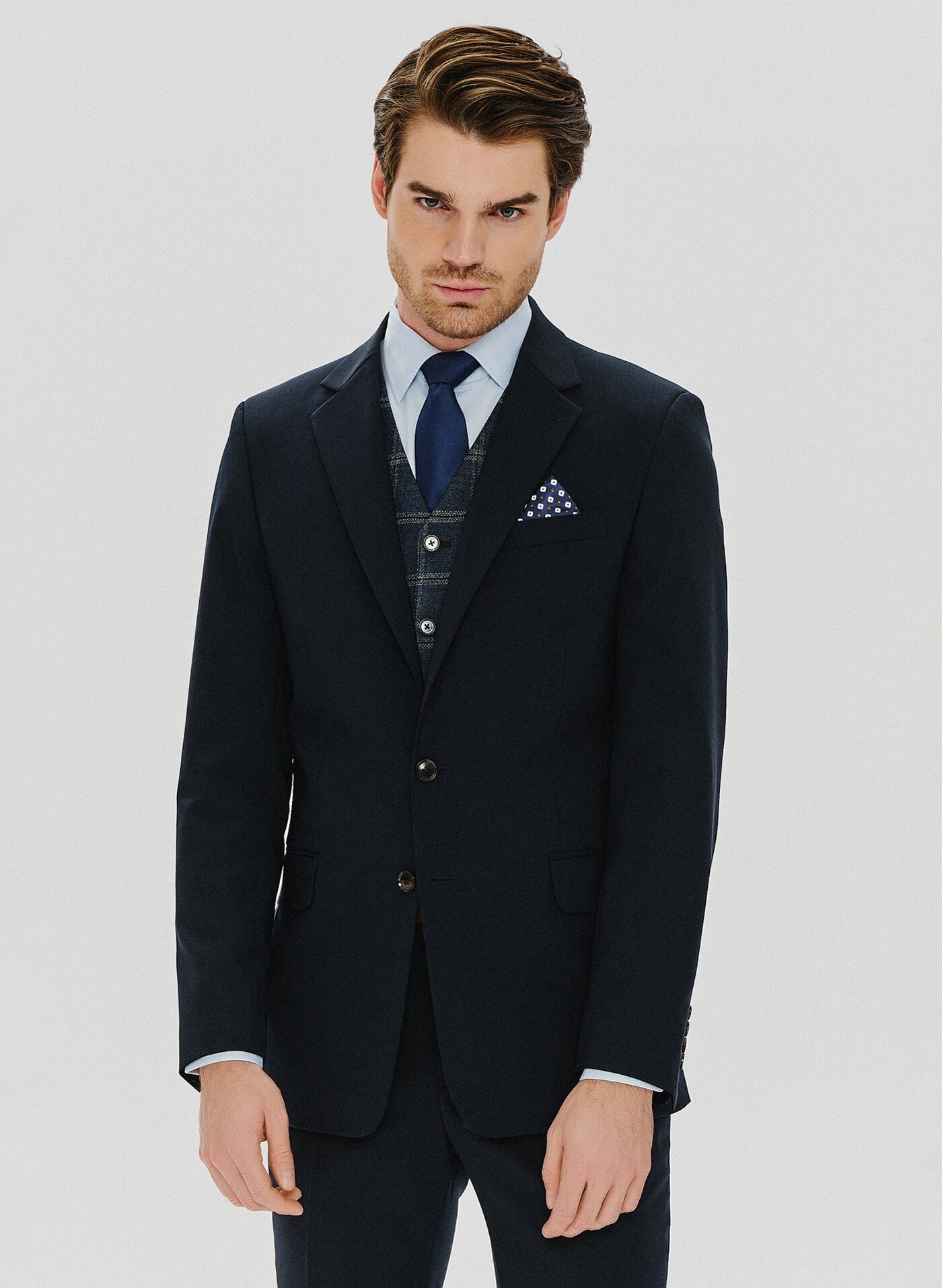 PAKO LORENTE – Gładka granatowa marynarka garniturowa