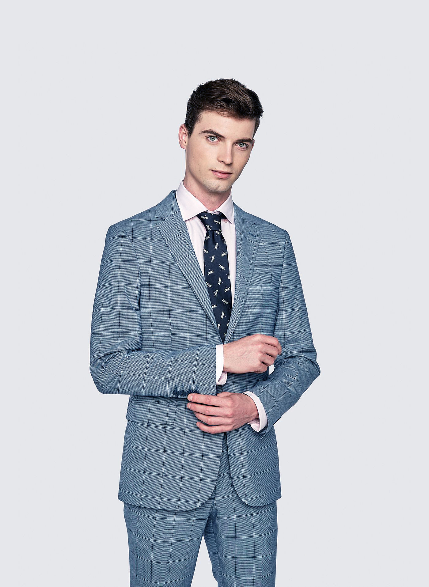 PAKO LORENTE – Niebieska męska marynarka garniturowa w kratkę