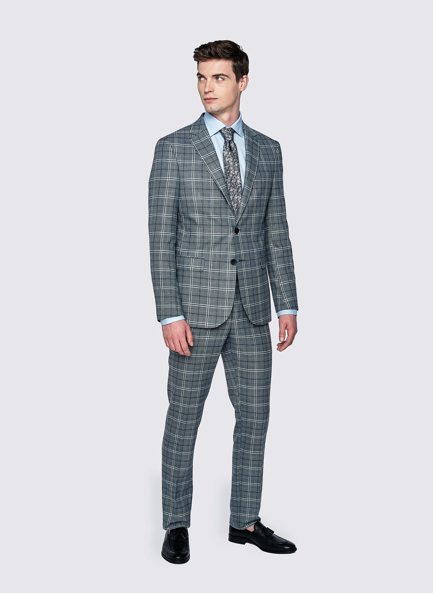 PAKO LORENTE – Szare spodnie garniturowe w granatową kratę