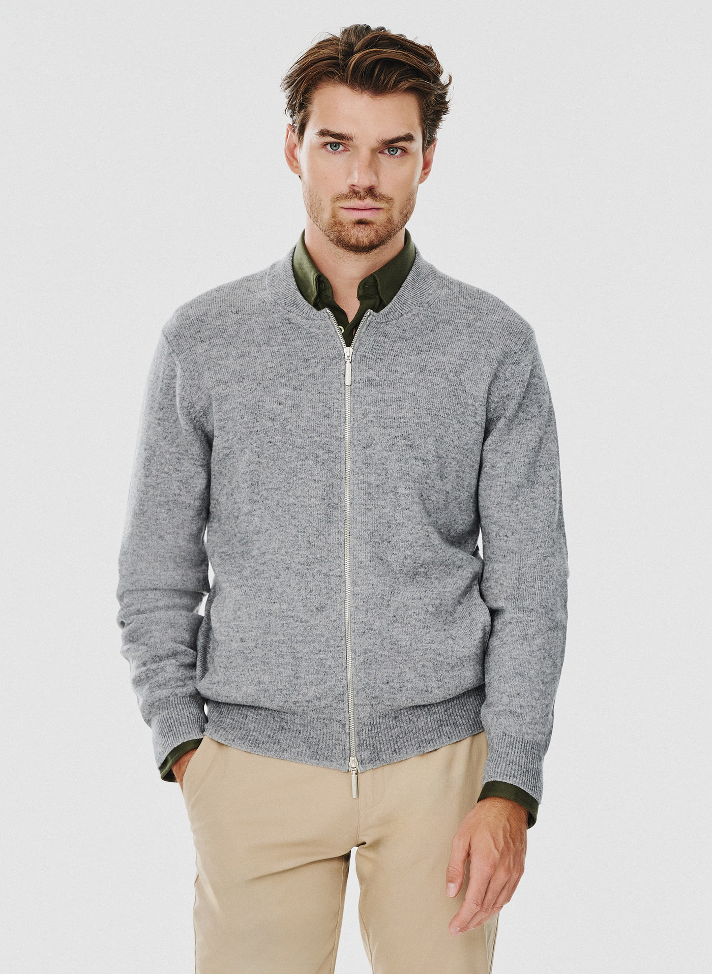 PAKO LORENTE – Sweter męski rozpinany w szarym kolorze