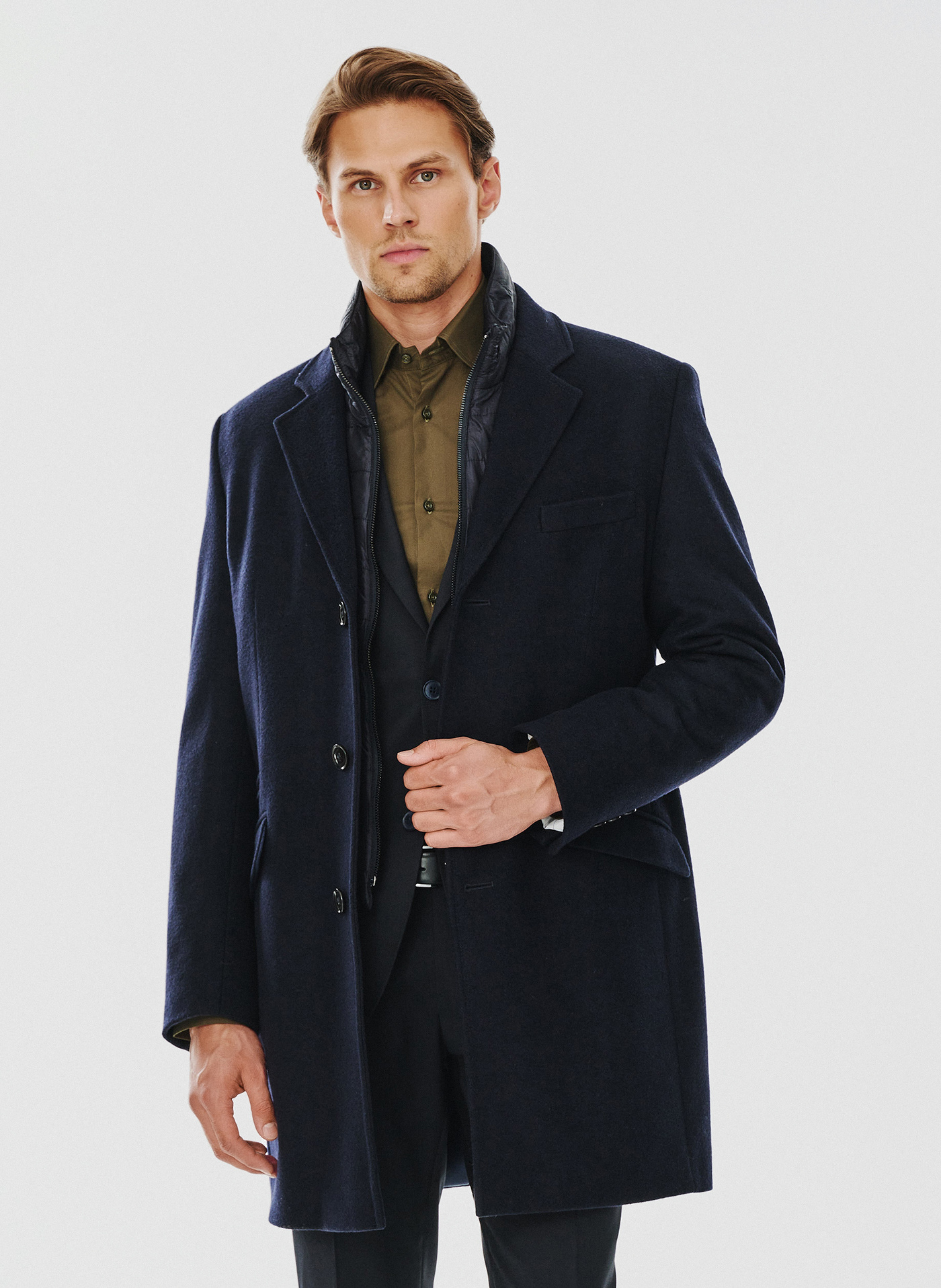 PAKO LORENTE – Męski płaszcz z wełną w kolorze granatowym