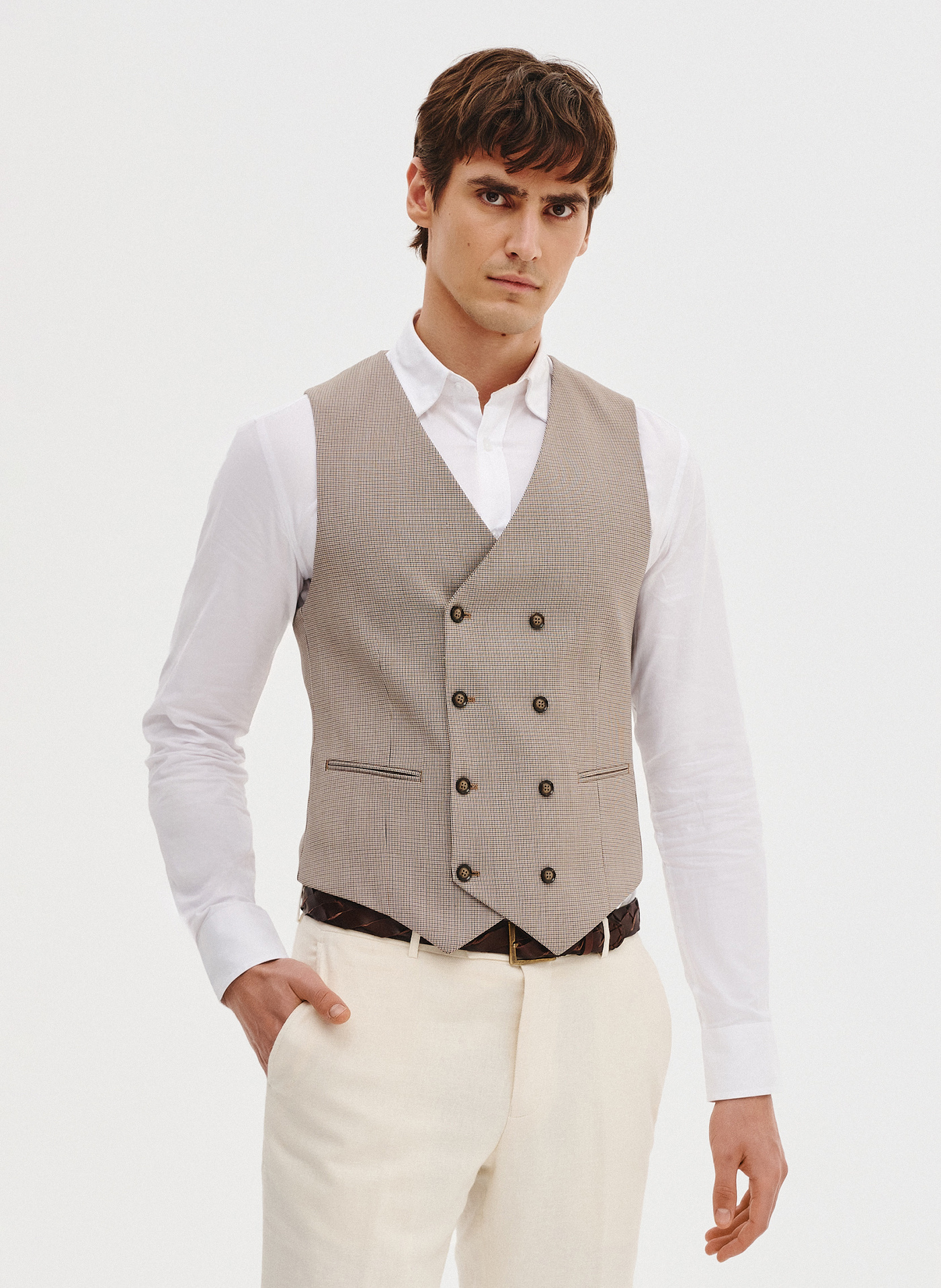 PAKO LORENTE - Dwurzędowa kamizelka męska w drobną kratę