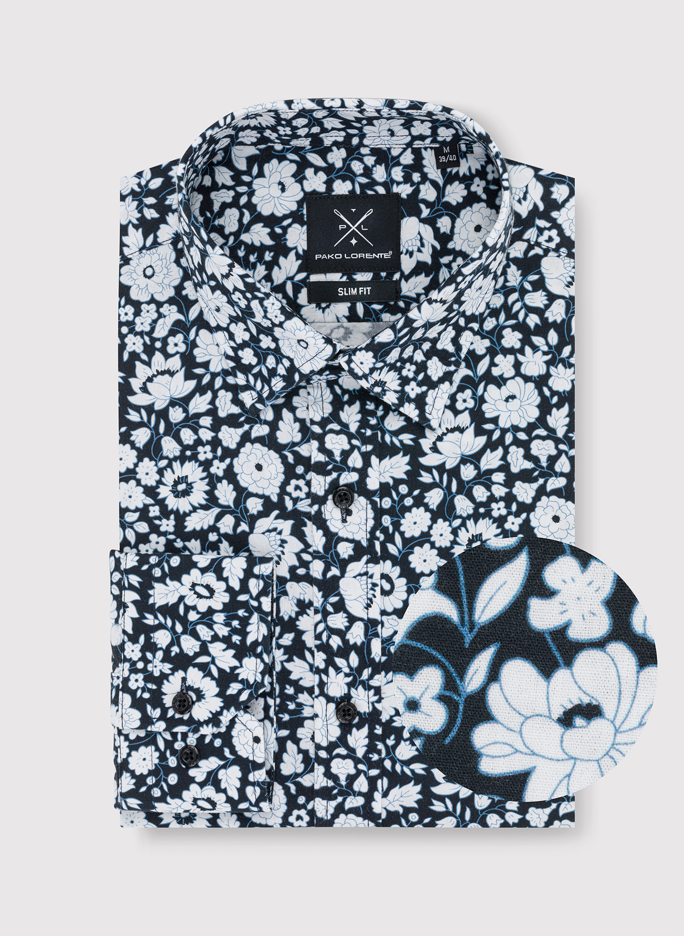 PAKO LORENTE – Czarna koszula w białe kwiaty
