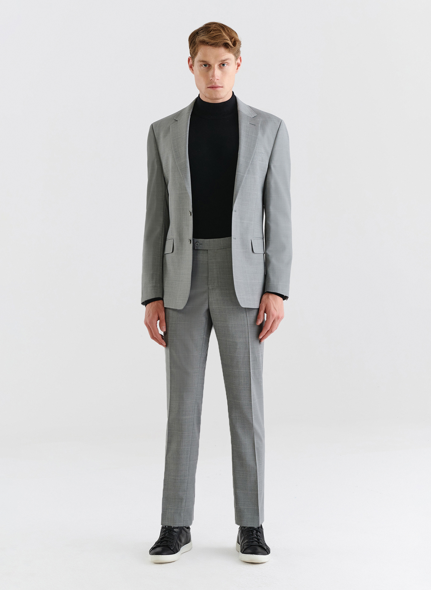 PAKO LORENTE – Szare spodnie garniturowe w delikatną kratę