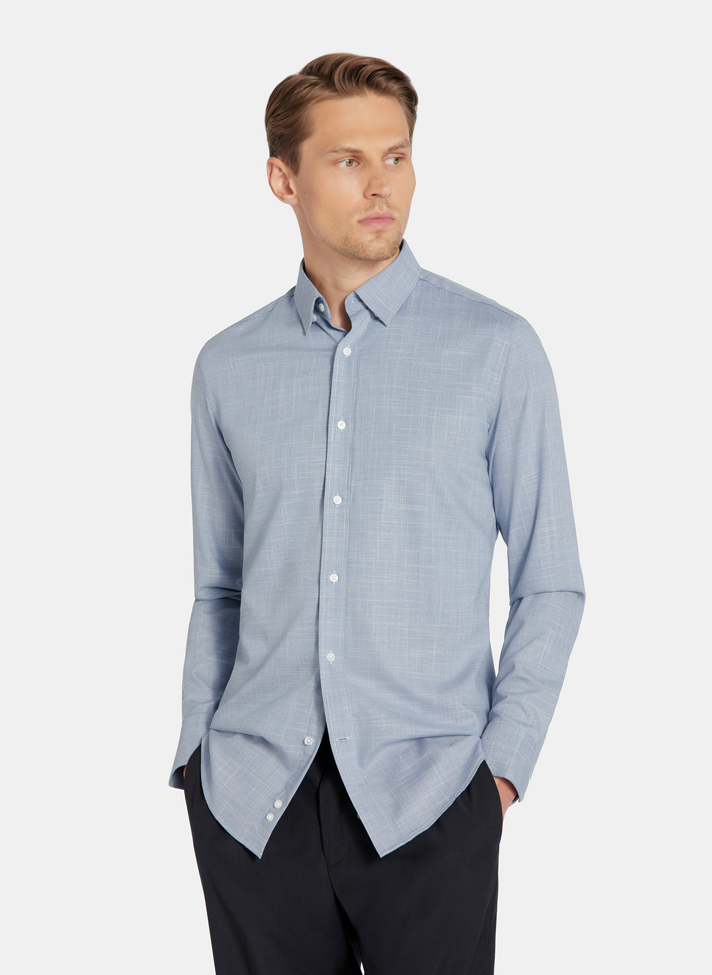 PAKO LORENTE - Granatowa koszula w drobną kratę