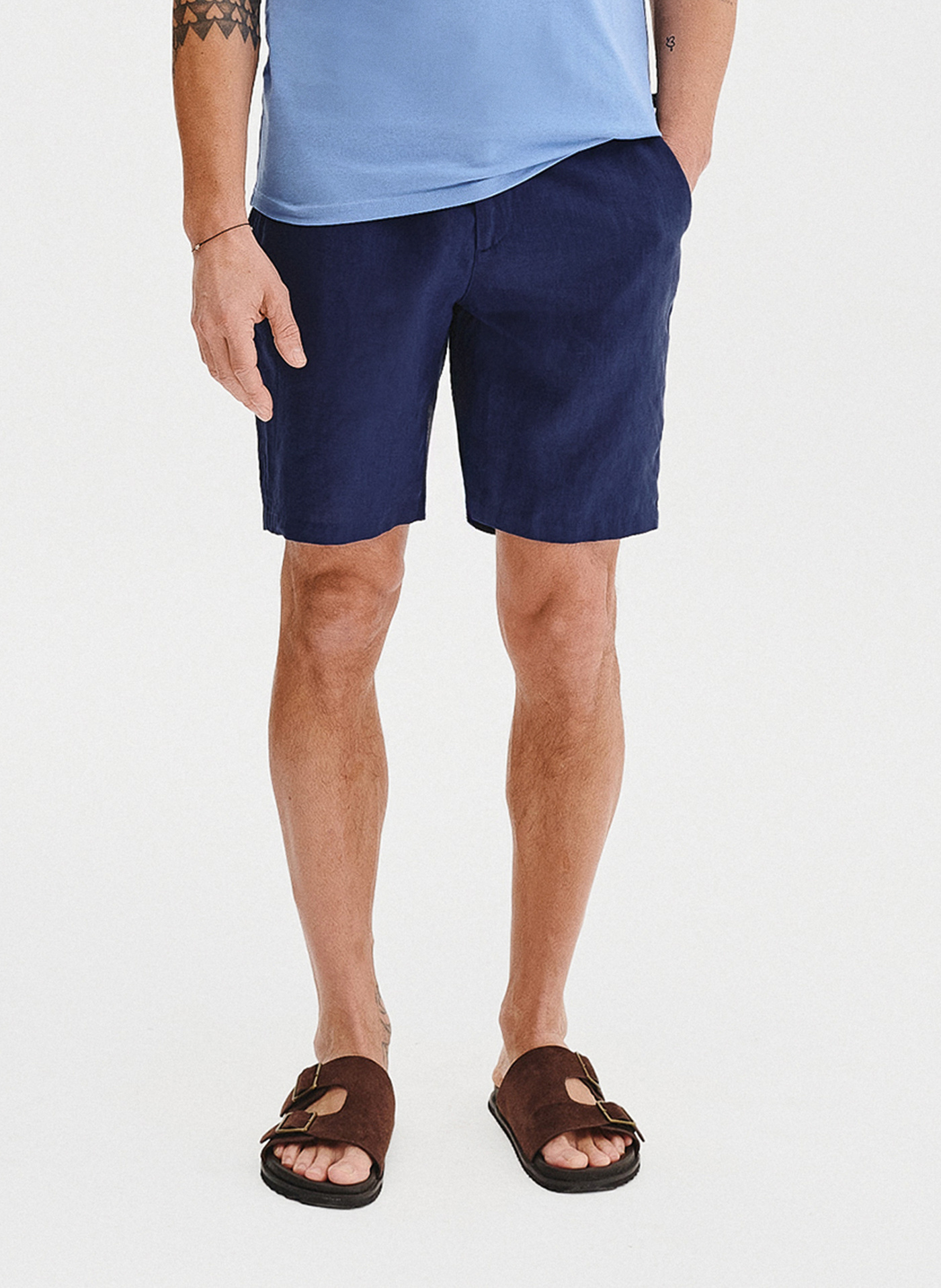 PAKO LORENTE - Lniane szorty męskie w kolorze granatowym