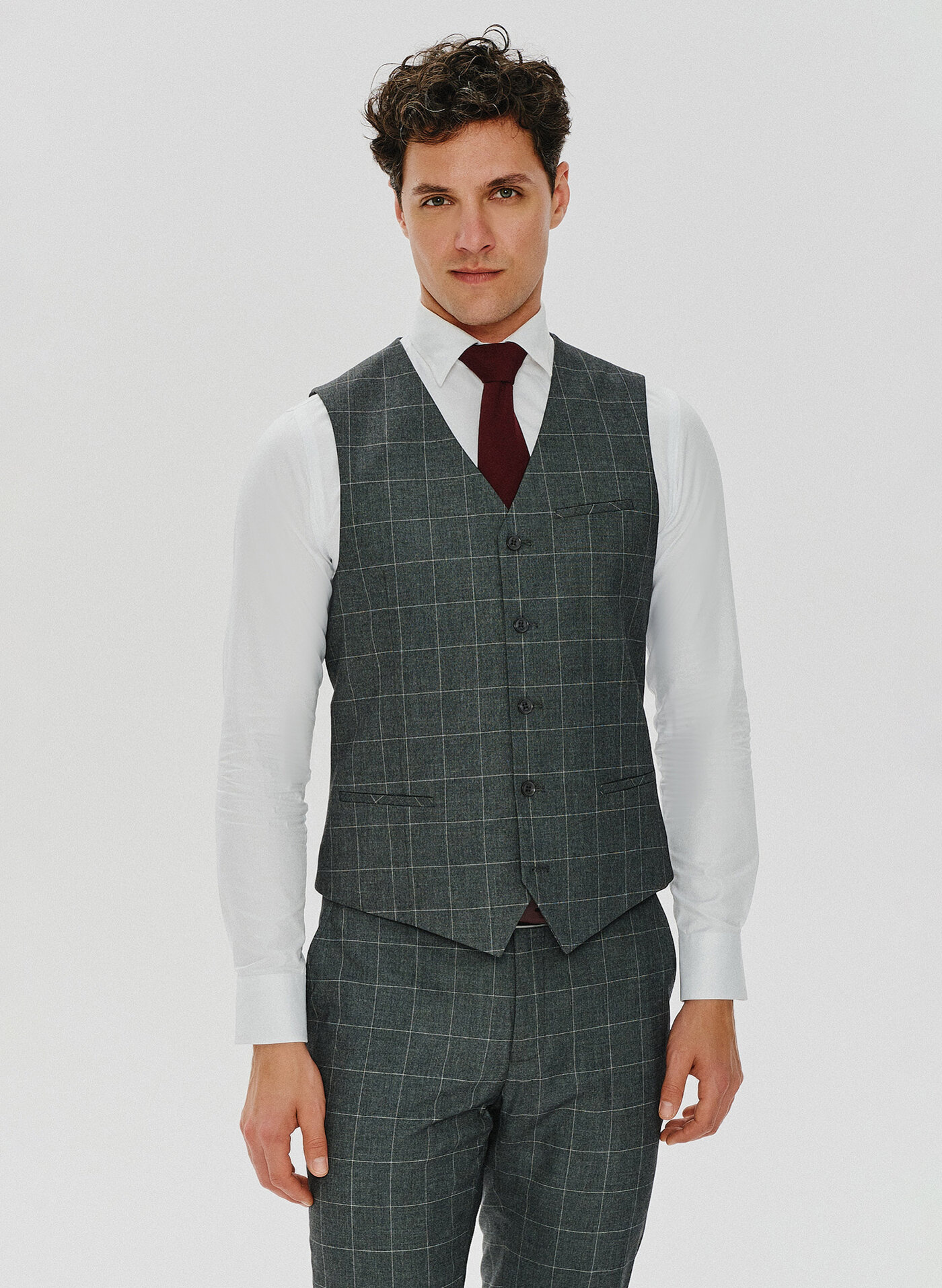 PAKO LORENTE – Szara garniturowa kamizelka w kratę