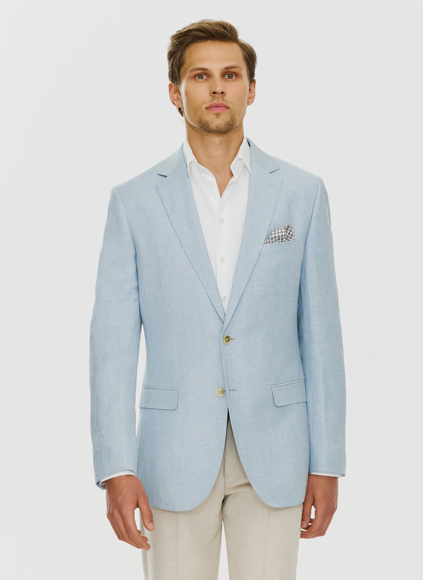 PAKO LORENTE – Lniana marynarka męska w kolorze niebieskim