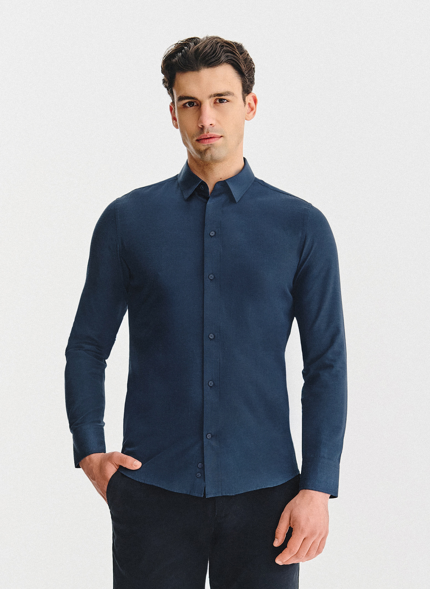 PAKO LORENTE - Granatowa koszula męska melanż