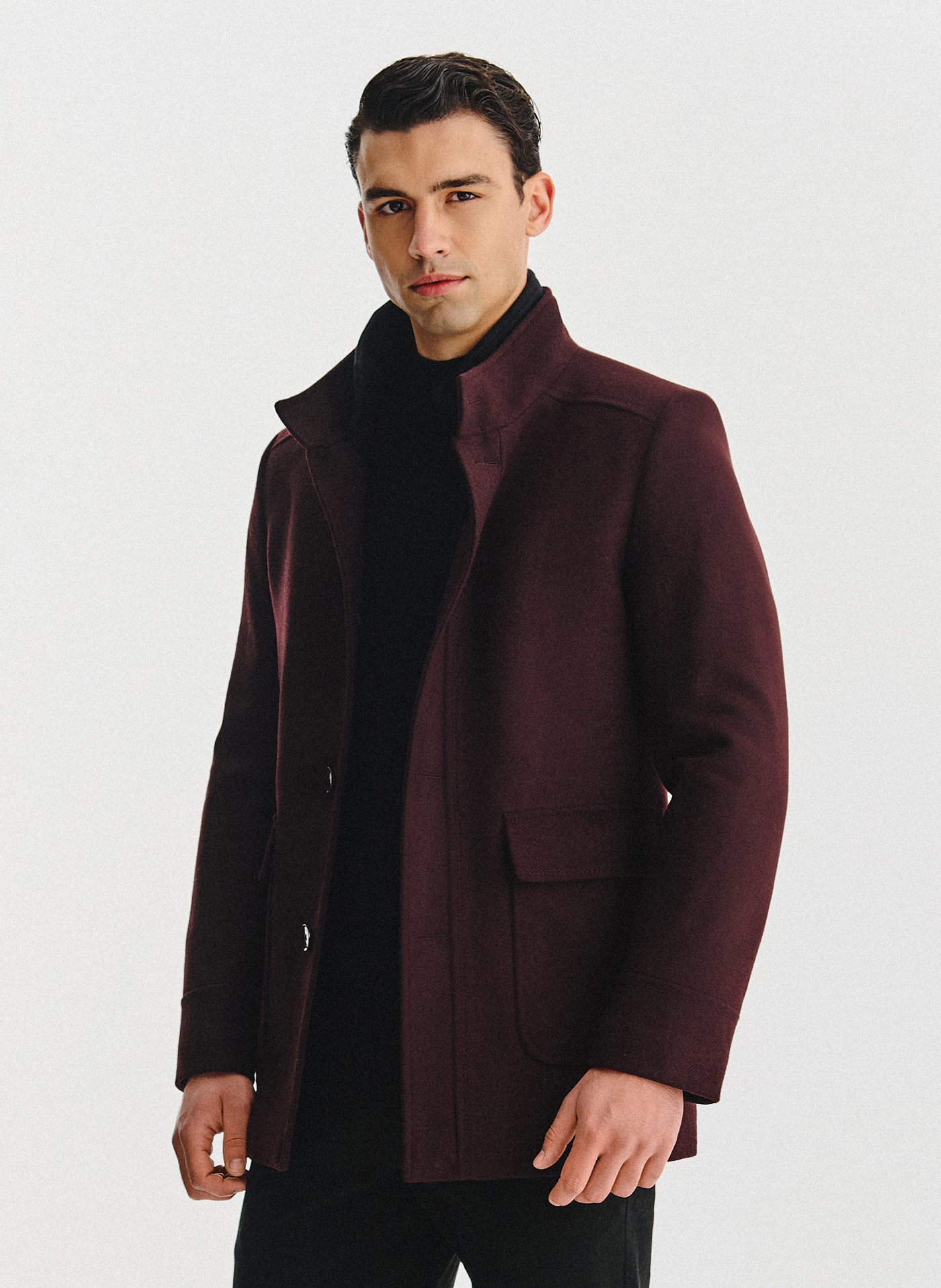 PAKO LORENTE - Bordowy płaszcz zapinany na guziki