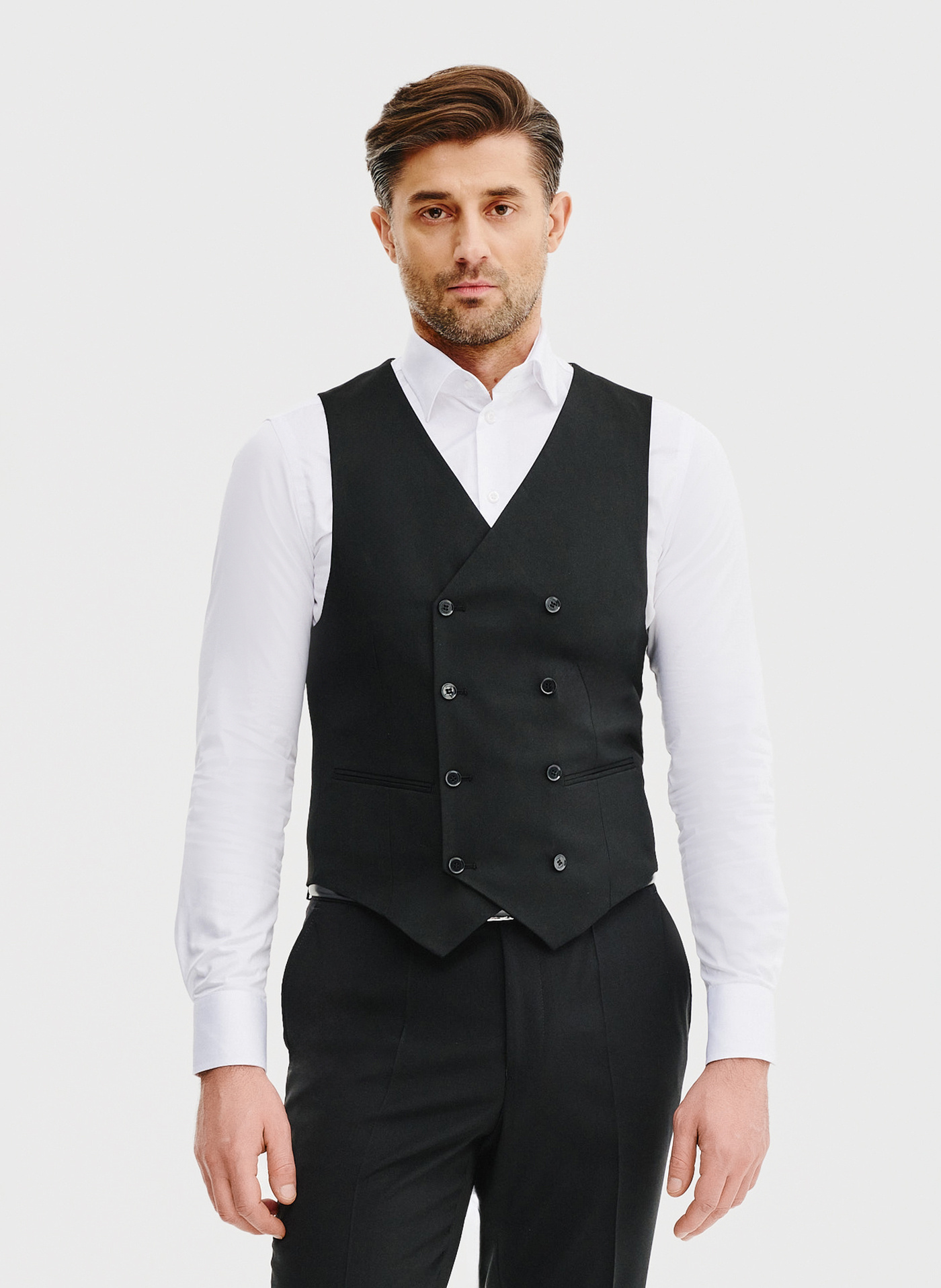 PAKO LORENTE – Czarna dwurzędowa kamizelka męska