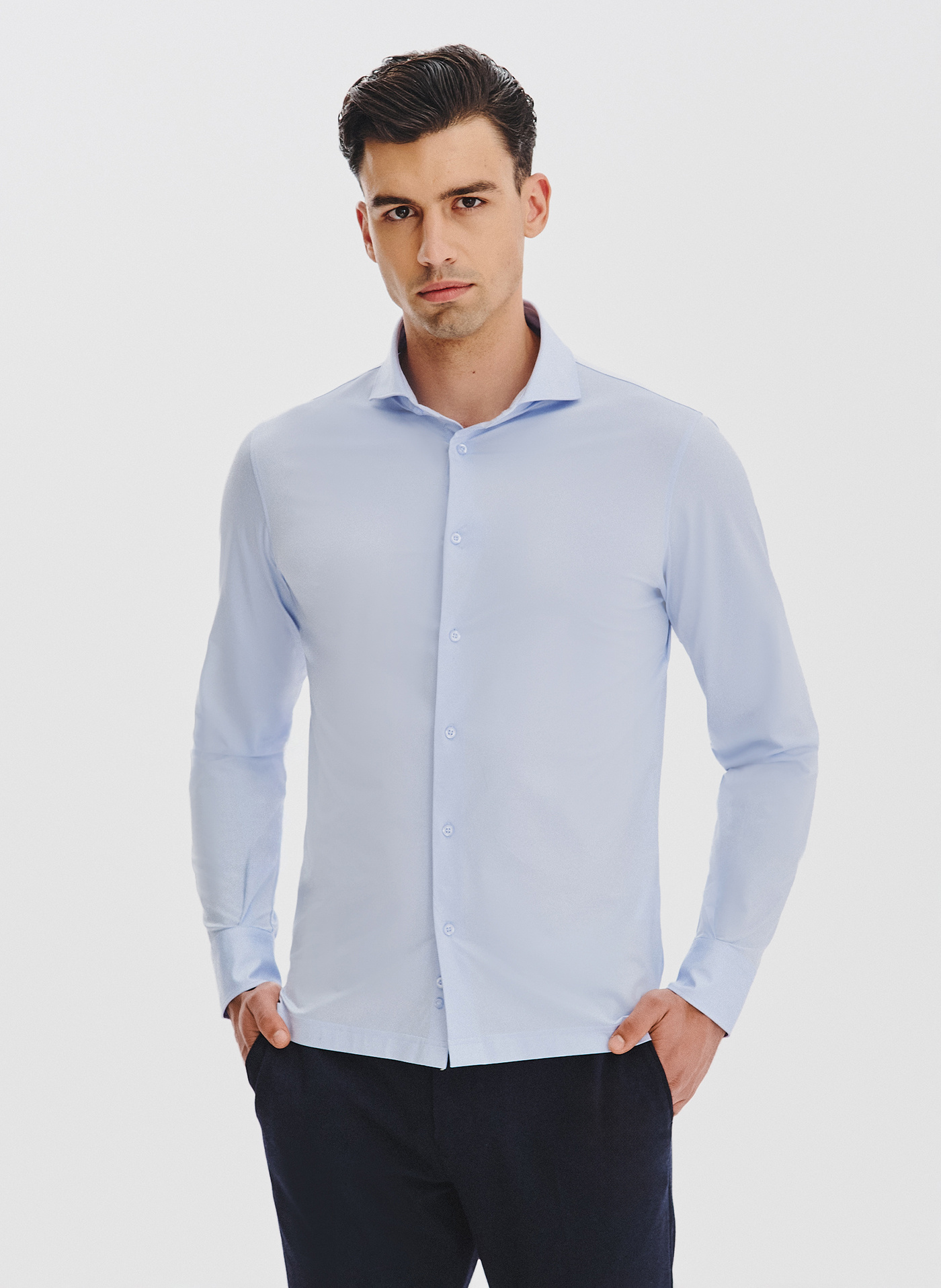 PAKO LORENTE – Jasnoniebieska koszula z dzianiny