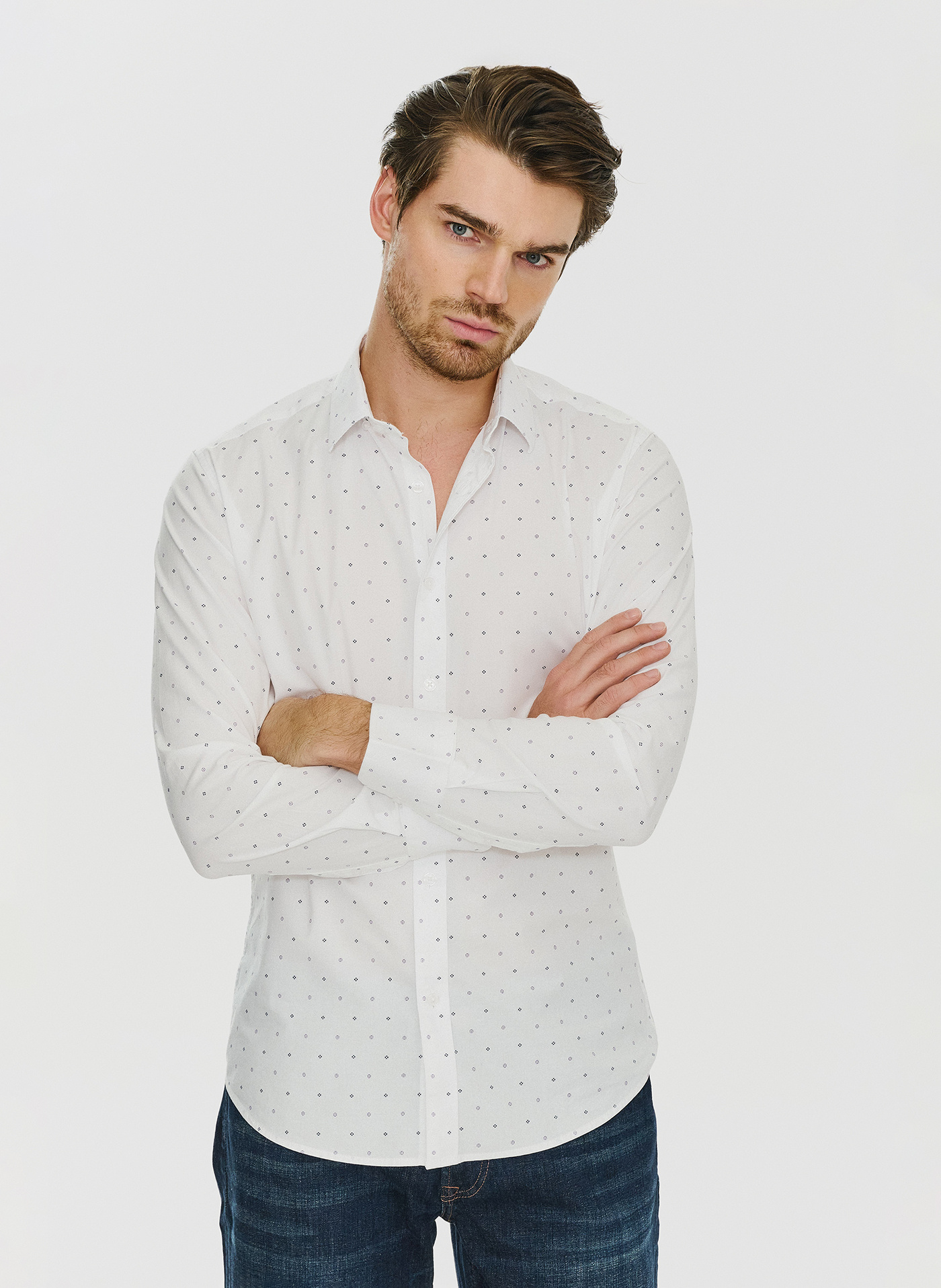 PAKO LORENTE – Koszula w kolorze białym w drobny wzór P24SF-1X-022-B-S - Pako Lorente